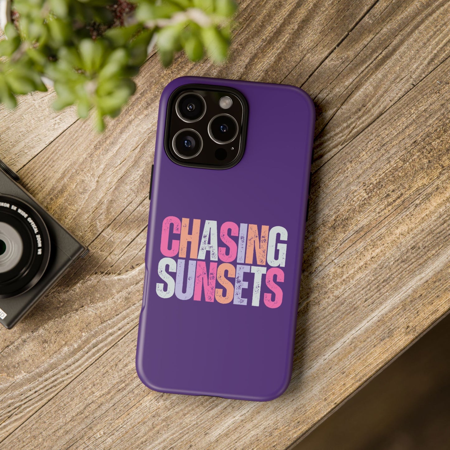 Chasing Sunsets Phone Case, Trendy Phone Cover, Sunset Lover Gift, Cool Accessories, Custom Phone Cases, Vibrant Purple Design