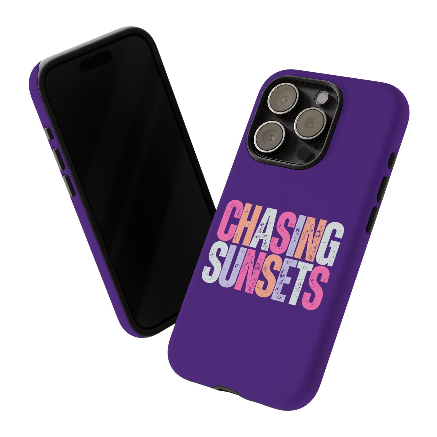 Chasing Sunsets Phone Case, Trendy Phone Cover, Sunset Lover Gift, Cool Accessories, Custom Phone Cases, Vibrant Purple Design