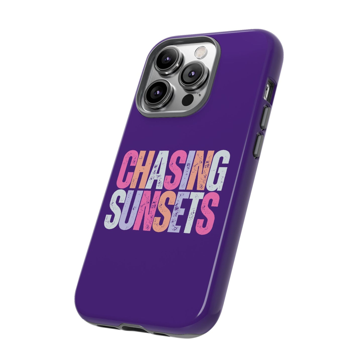 Chasing Sunsets Phone Case, Trendy Phone Cover, Sunset Lover Gift, Cool Accessories, Custom Phone Cases, Vibrant Purple Design