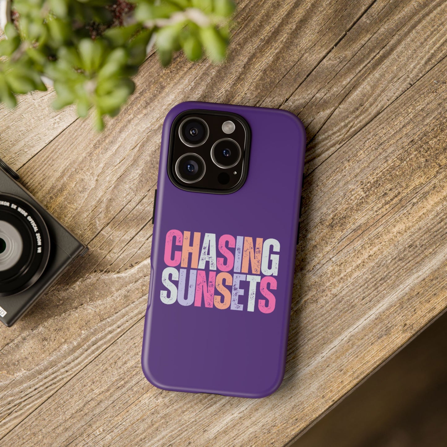 Chasing Sunsets Phone Case, Trendy Phone Cover, Sunset Lover Gift, Cool Accessories, Custom Phone Cases, Vibrant Purple Design