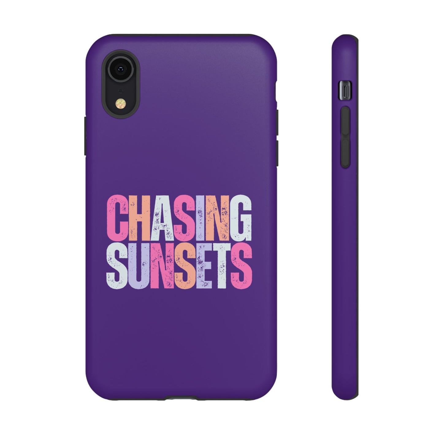 Chasing Sunsets Phone Case, Trendy Phone Cover, Sunset Lover Gift, Cool Accessories, Custom Phone Cases, Vibrant Purple Design