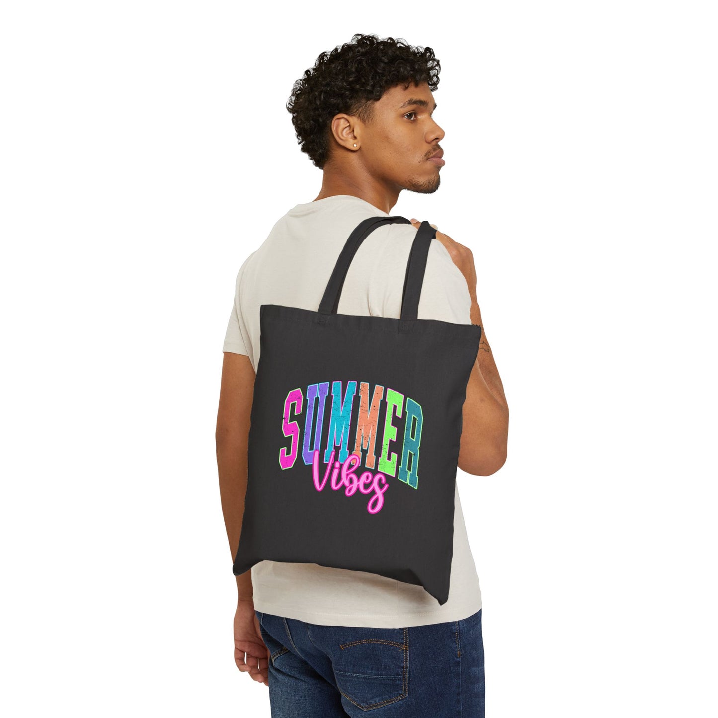 Vibrant Summer Vibes Cotton Canvas Tote Bag, Eco-Friendly Grocery Bag, Beach Tote, Festival Bag, Summer Essentials