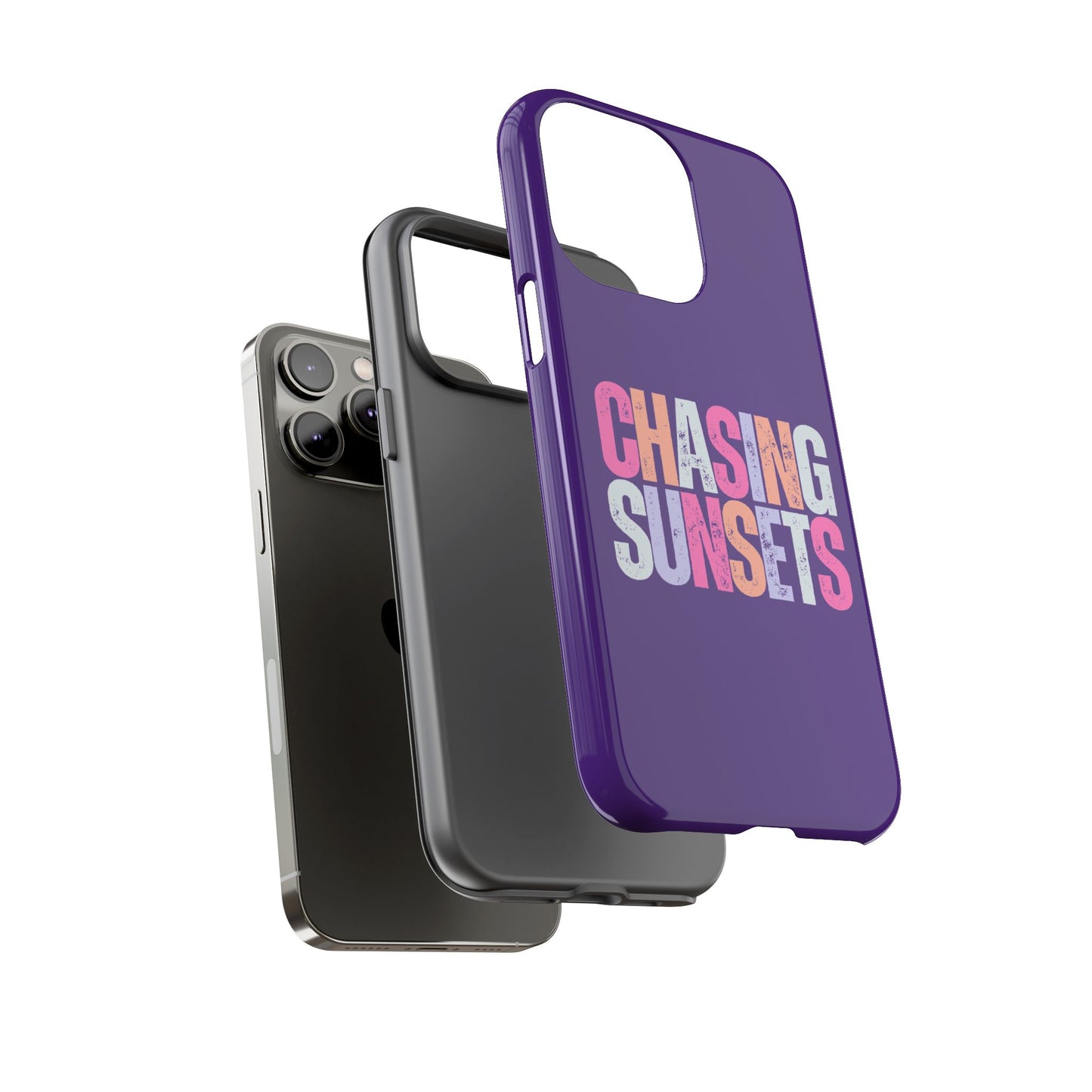 Chasing Sunsets Phone Case, Trendy Phone Cover, Sunset Lover Gift, Cool Accessories, Custom Phone Cases, Vibrant Purple Design