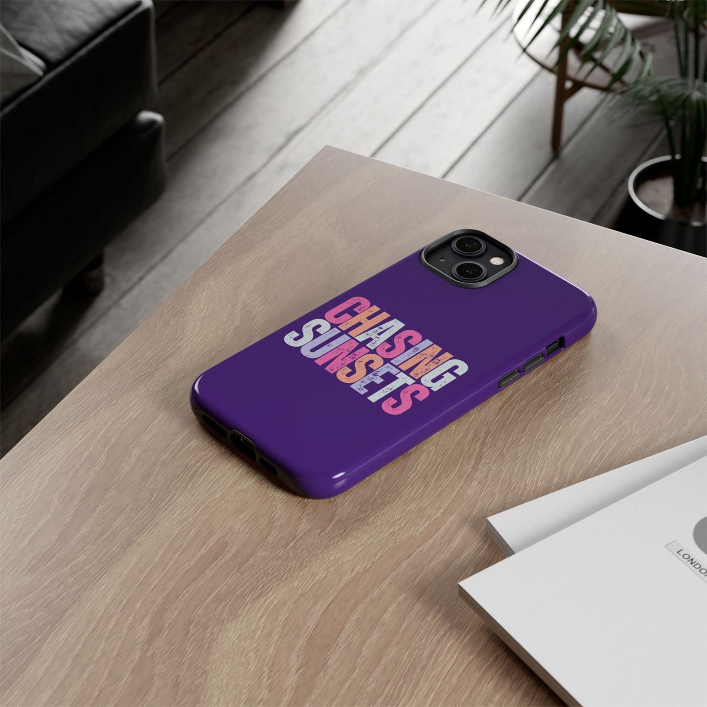Chasing Sunsets Phone Case, Trendy Phone Cover, Sunset Lover Gift, Cool Accessories, Custom Phone Cases, Vibrant Purple Design