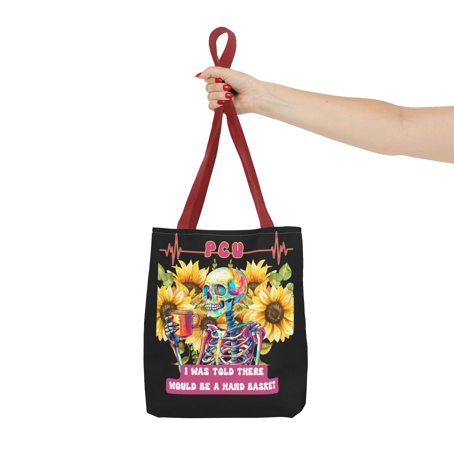Vibrant Skull Tote Bag - ‘I Was Told There Would Be a Hand Basket’ Design, Day of the Dead, Halloween, Floral, Gift Bag, Eco-Friendly