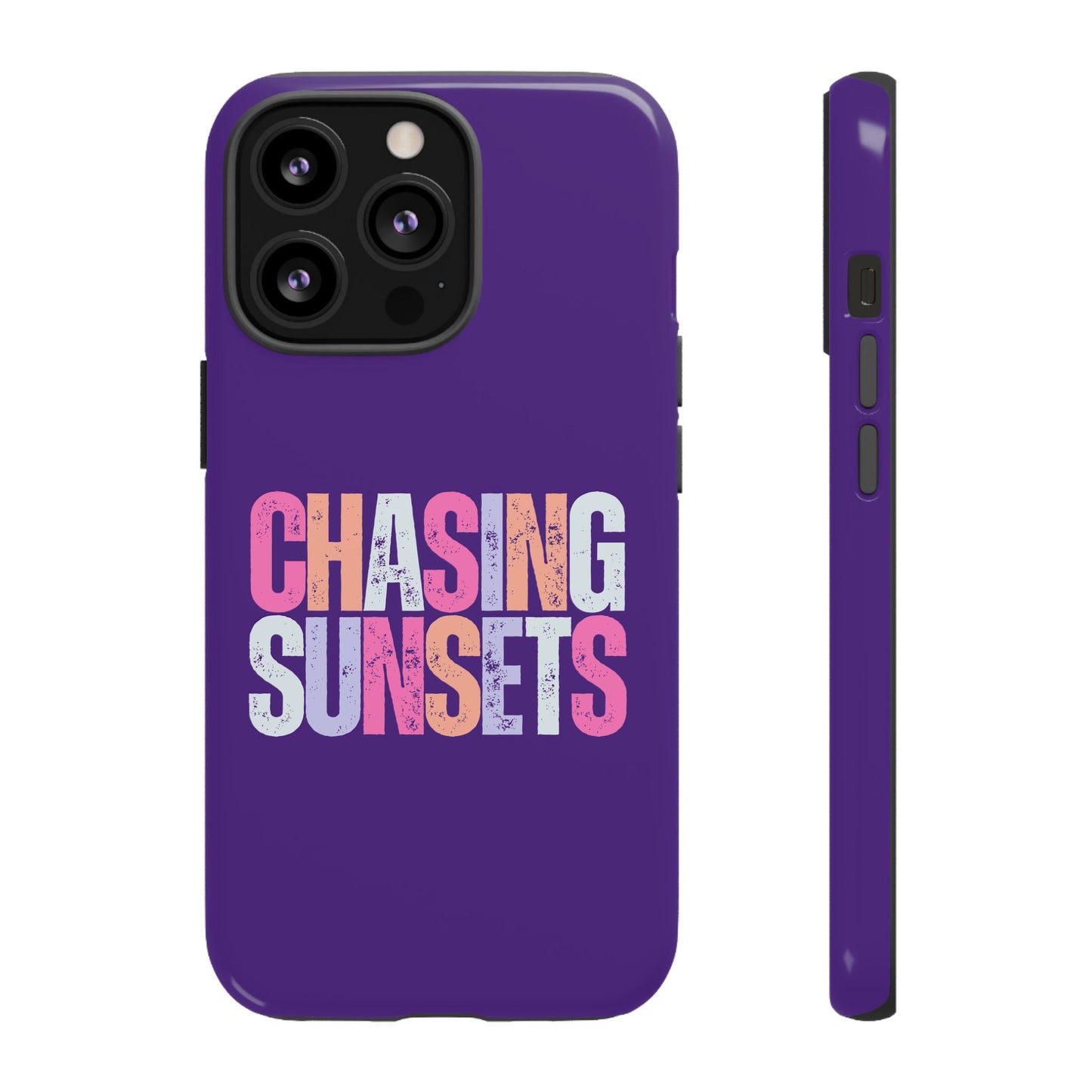 Chasing Sunsets Phone Case, Trendy Phone Cover, Sunset Lover Gift, Cool Accessories, Custom Phone Cases, Vibrant Purple Design
