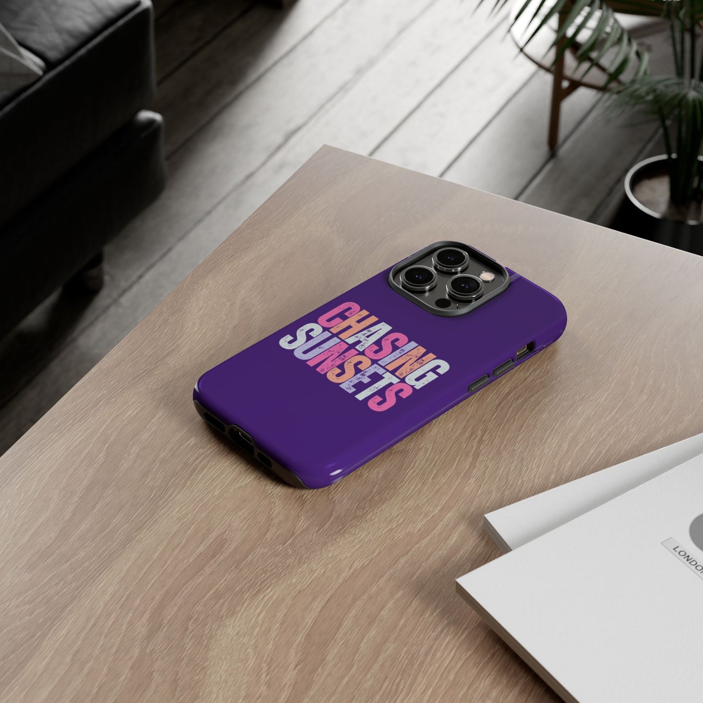 Chasing Sunsets Phone Case, Trendy Phone Cover, Sunset Lover Gift, Cool Accessories, Custom Phone Cases, Vibrant Purple Design