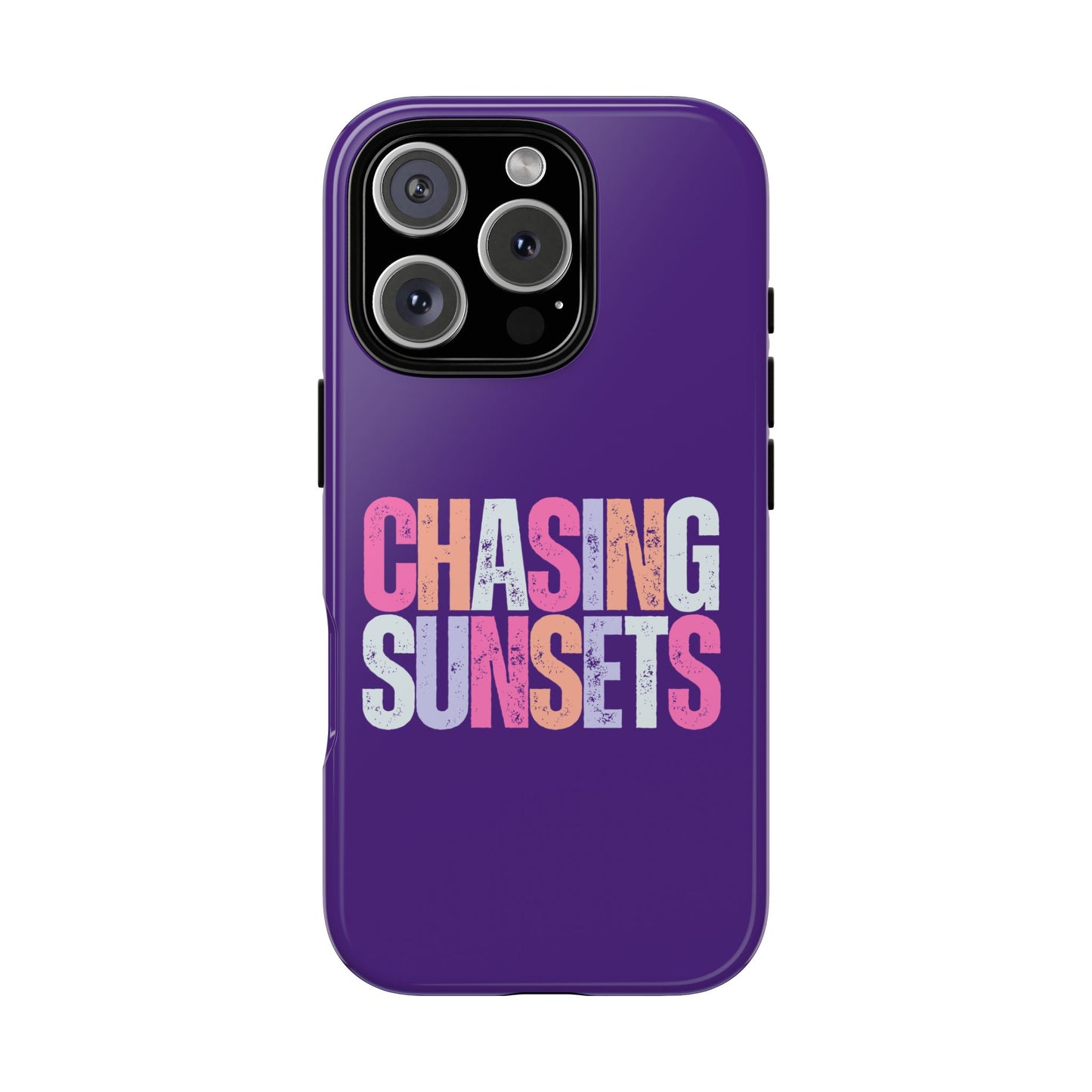 Chasing Sunsets Phone Case, Trendy Phone Cover, Sunset Lover Gift, Cool Accessories, Custom Phone Cases, Vibrant Purple Design