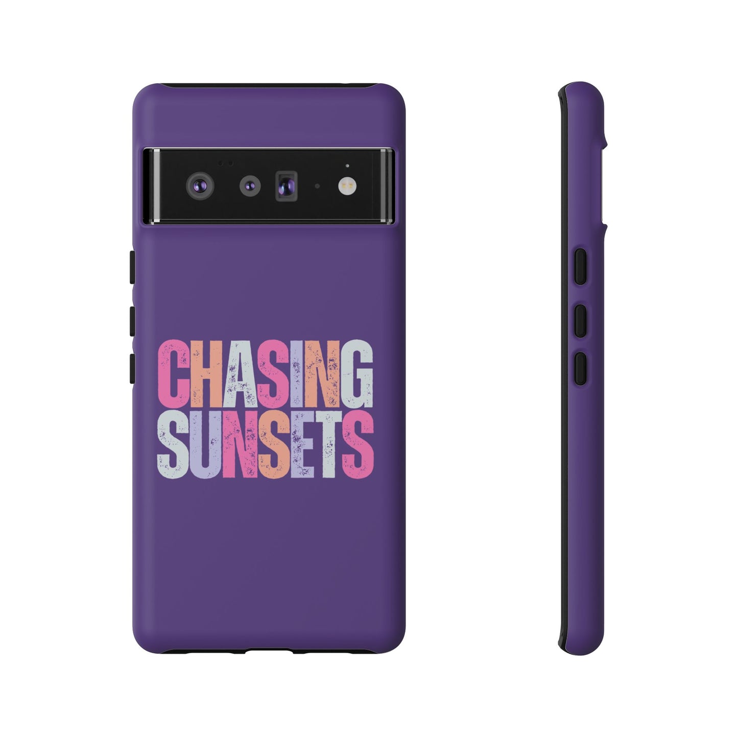 Chasing Sunsets Phone Case, Trendy Phone Cover, Sunset Lover Gift, Cool Accessories, Custom Phone Cases, Vibrant Purple Design