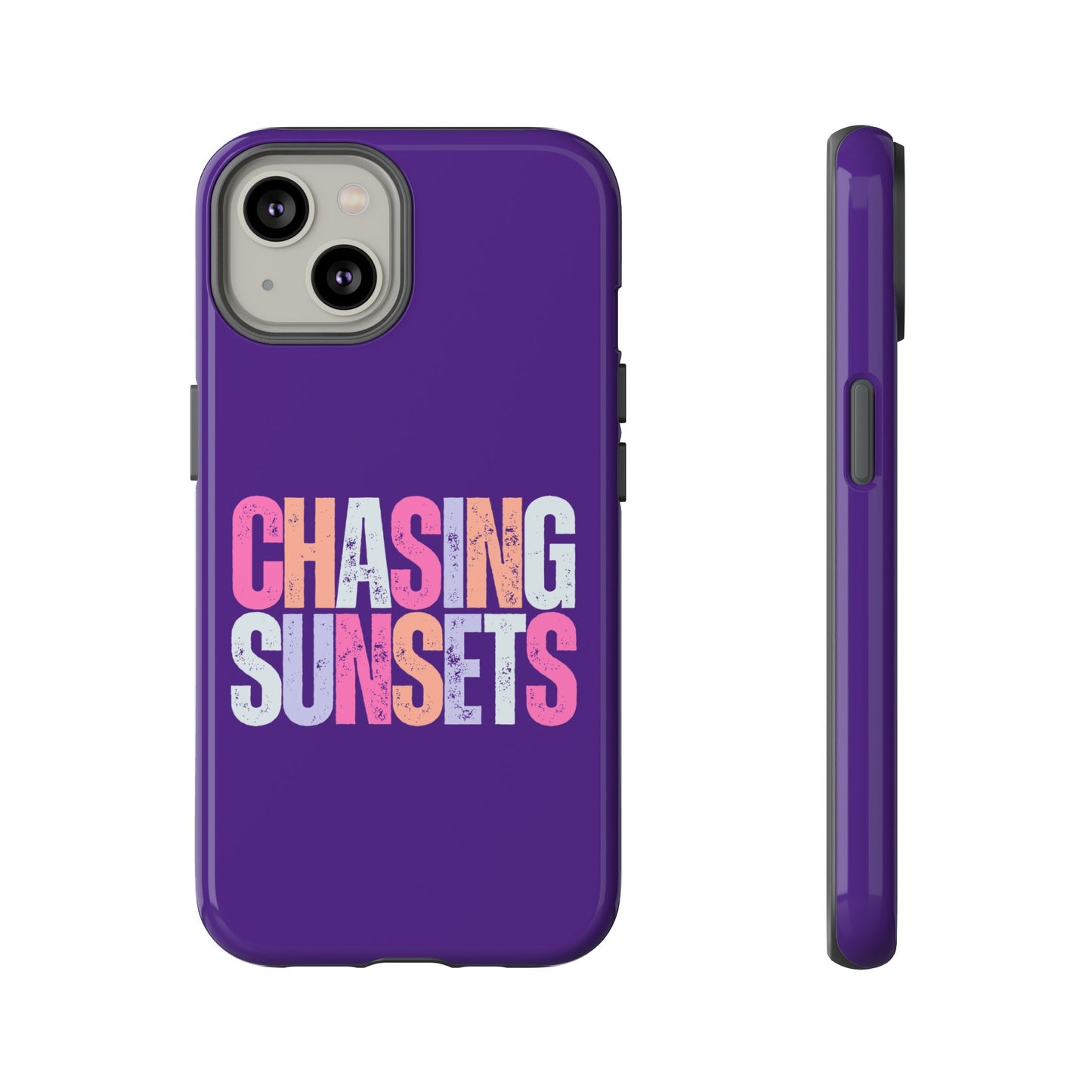 Chasing Sunsets Phone Case, Trendy Phone Cover, Sunset Lover Gift, Cool Accessories, Custom Phone Cases, Vibrant Purple Design