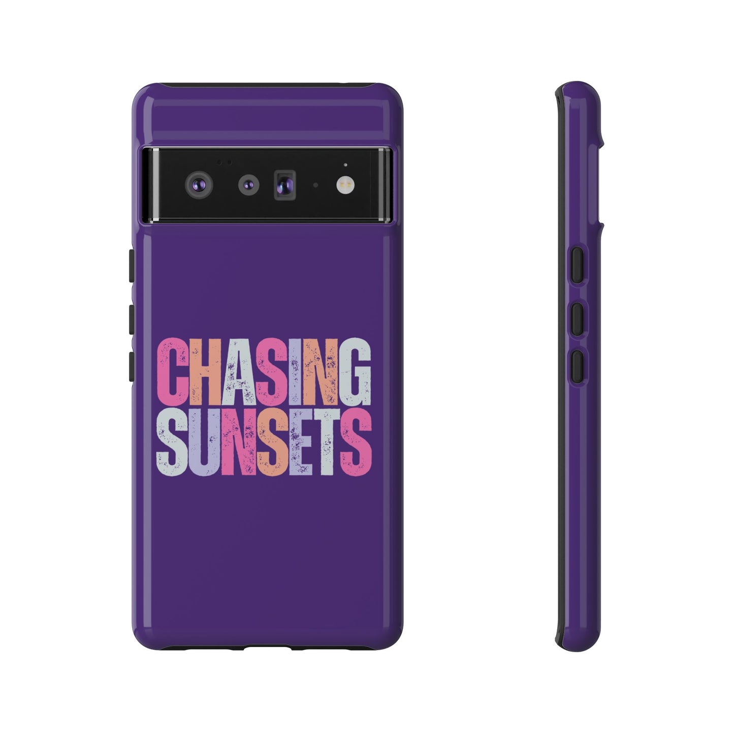 Chasing Sunsets Phone Case, Trendy Phone Cover, Sunset Lover Gift, Cool Accessories, Custom Phone Cases, Vibrant Purple Design