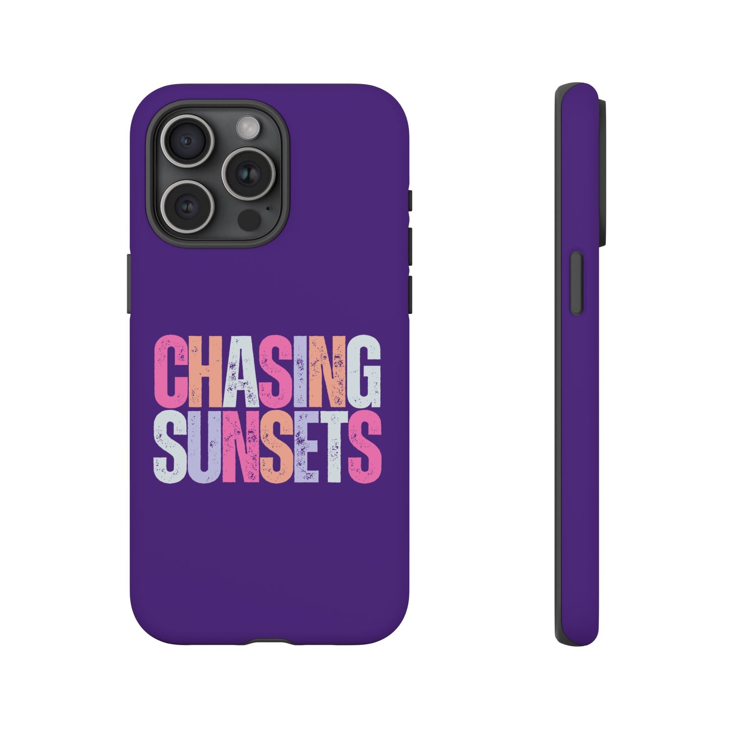Chasing Sunsets Phone Case, Trendy Phone Cover, Sunset Lover Gift, Cool Accessories, Custom Phone Cases, Vibrant Purple Design