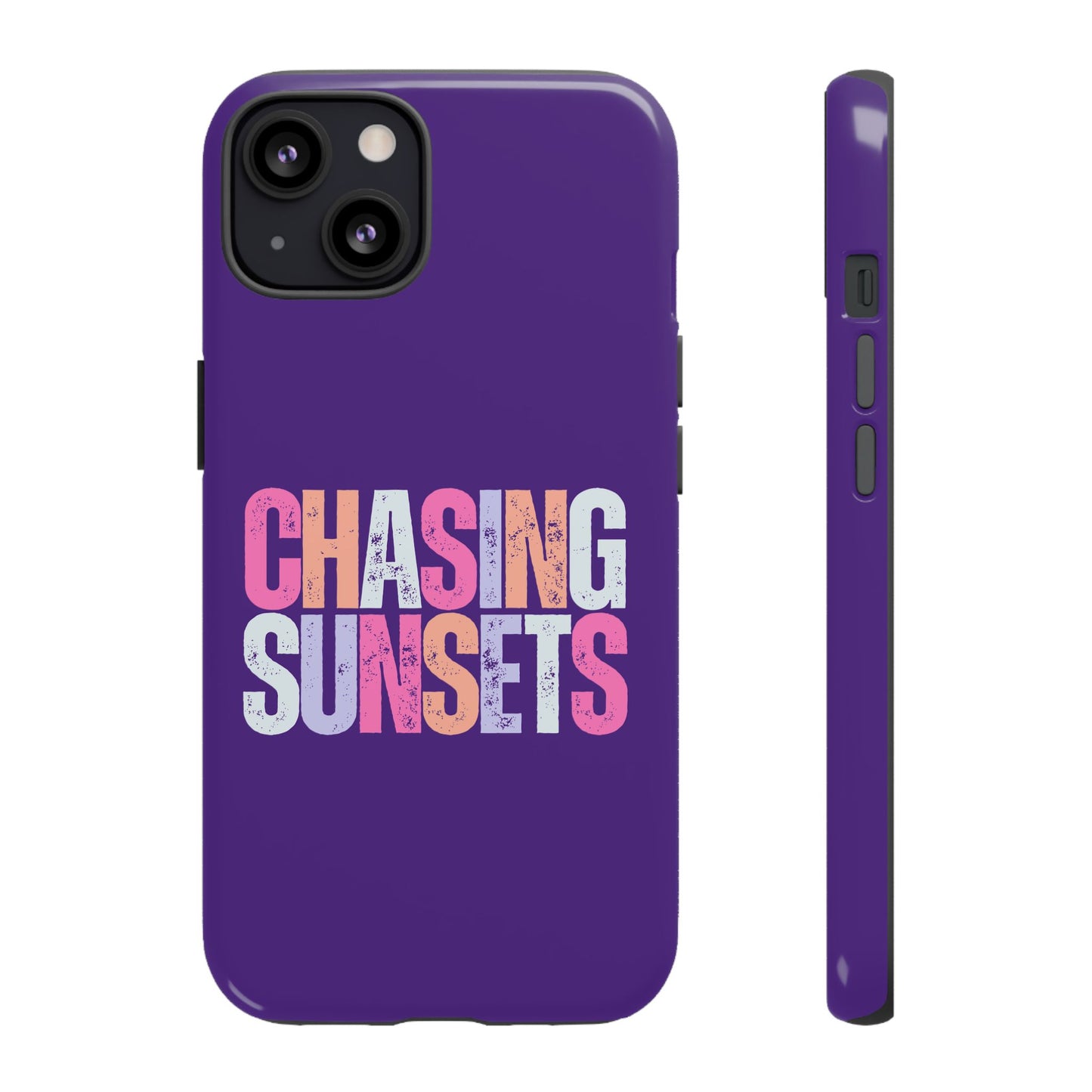 Chasing Sunsets Phone Case, Trendy Phone Cover, Sunset Lover Gift, Cool Accessories, Custom Phone Cases, Vibrant Purple Design