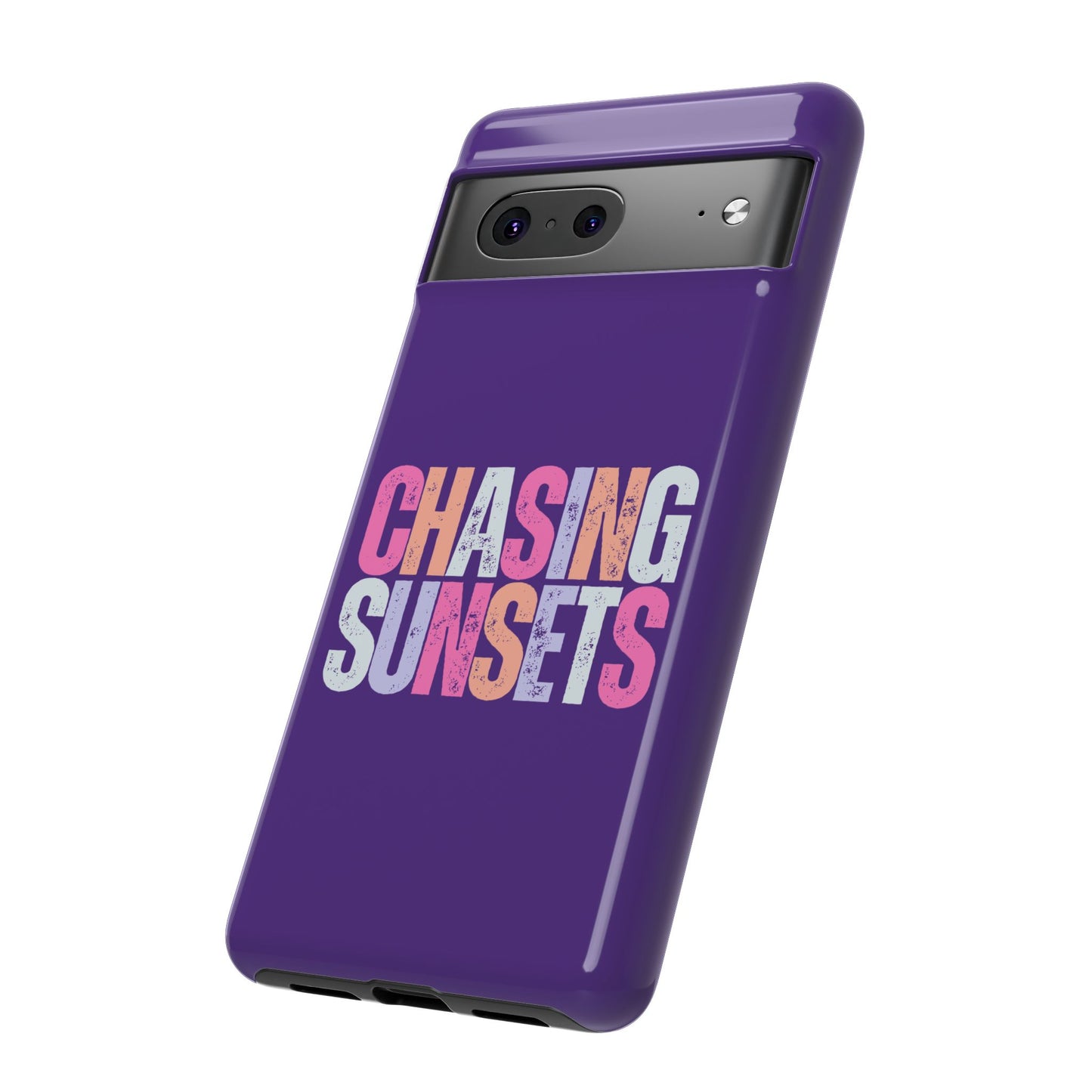 Chasing Sunsets Phone Case, Trendy Phone Cover, Sunset Lover Gift, Cool Accessories, Custom Phone Cases, Vibrant Purple Design