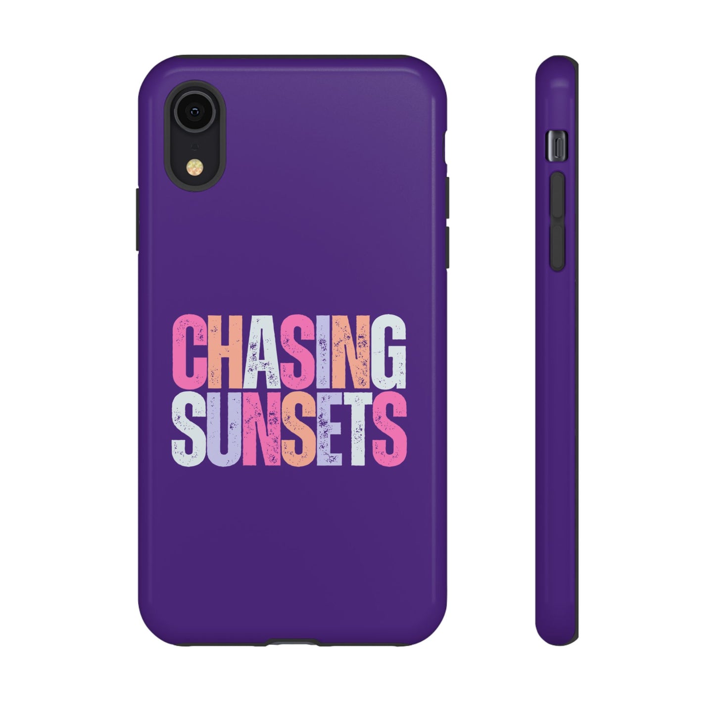 Chasing Sunsets Phone Case, Trendy Phone Cover, Sunset Lover Gift, Cool Accessories, Custom Phone Cases, Vibrant Purple Design
