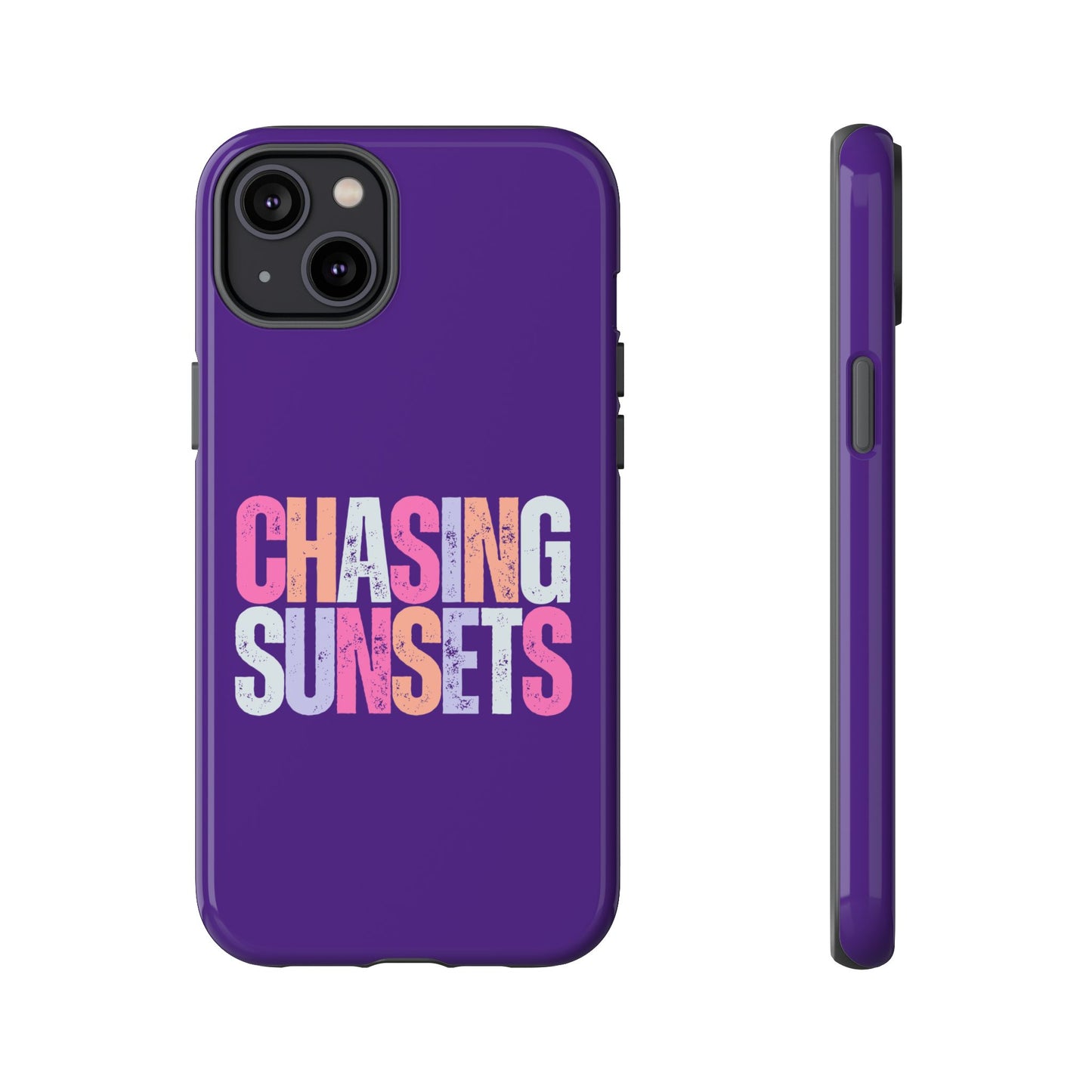 Chasing Sunsets Phone Case, Trendy Phone Cover, Sunset Lover Gift, Cool Accessories, Custom Phone Cases, Vibrant Purple Design