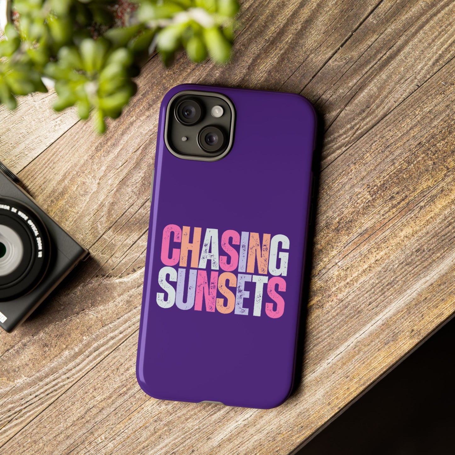 Chasing Sunsets Phone Case, Trendy Phone Cover, Sunset Lover Gift, Cool Accessories, Custom Phone Cases, Vibrant Purple Design