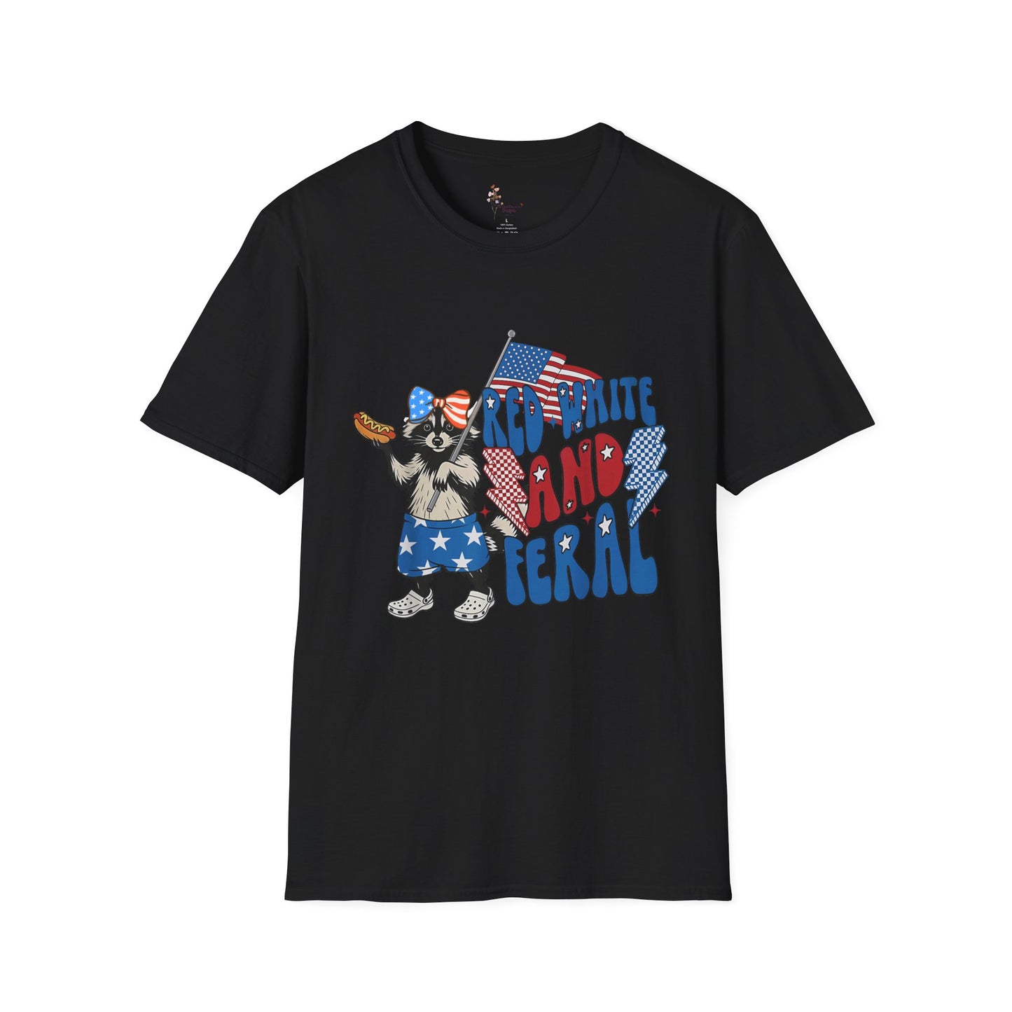 Patriotic Cartoon T-Shirt, Red White and Feral Tee, Funny Animal Shirt, Independence Day Gift, Casual Summer Top