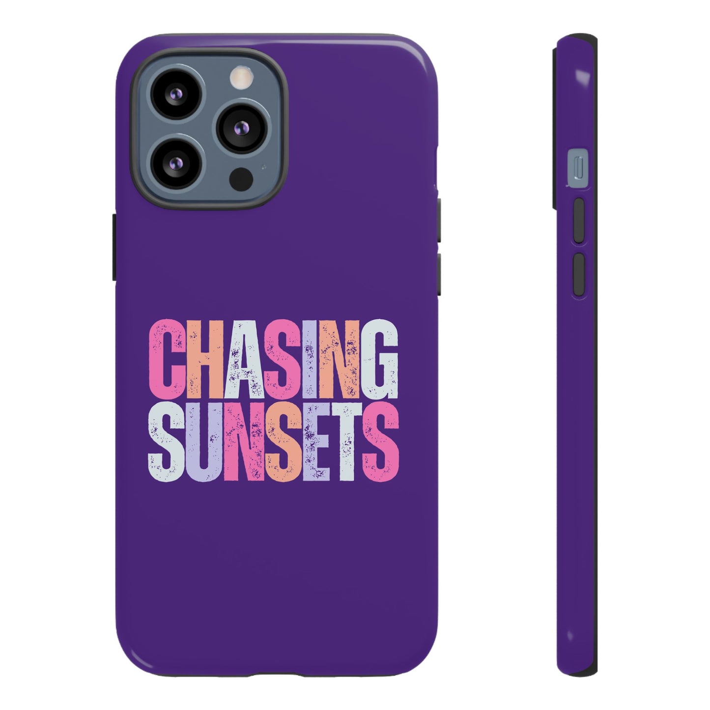 Chasing Sunsets Phone Case, Trendy Phone Cover, Sunset Lover Gift, Cool Accessories, Custom Phone Cases, Vibrant Purple Design
