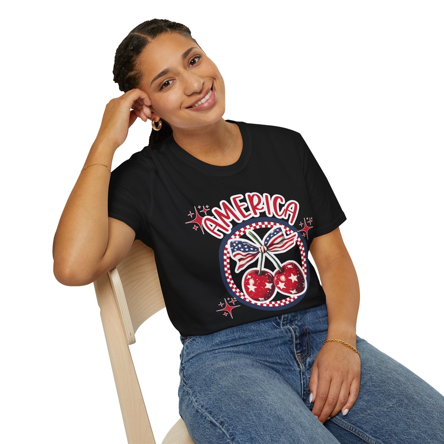 Patriotic Cherry T-Shirt, Unisex Tee for 4th of July, Independence Day Shirt, Summer BBQ Wear, USA Pride Apparel