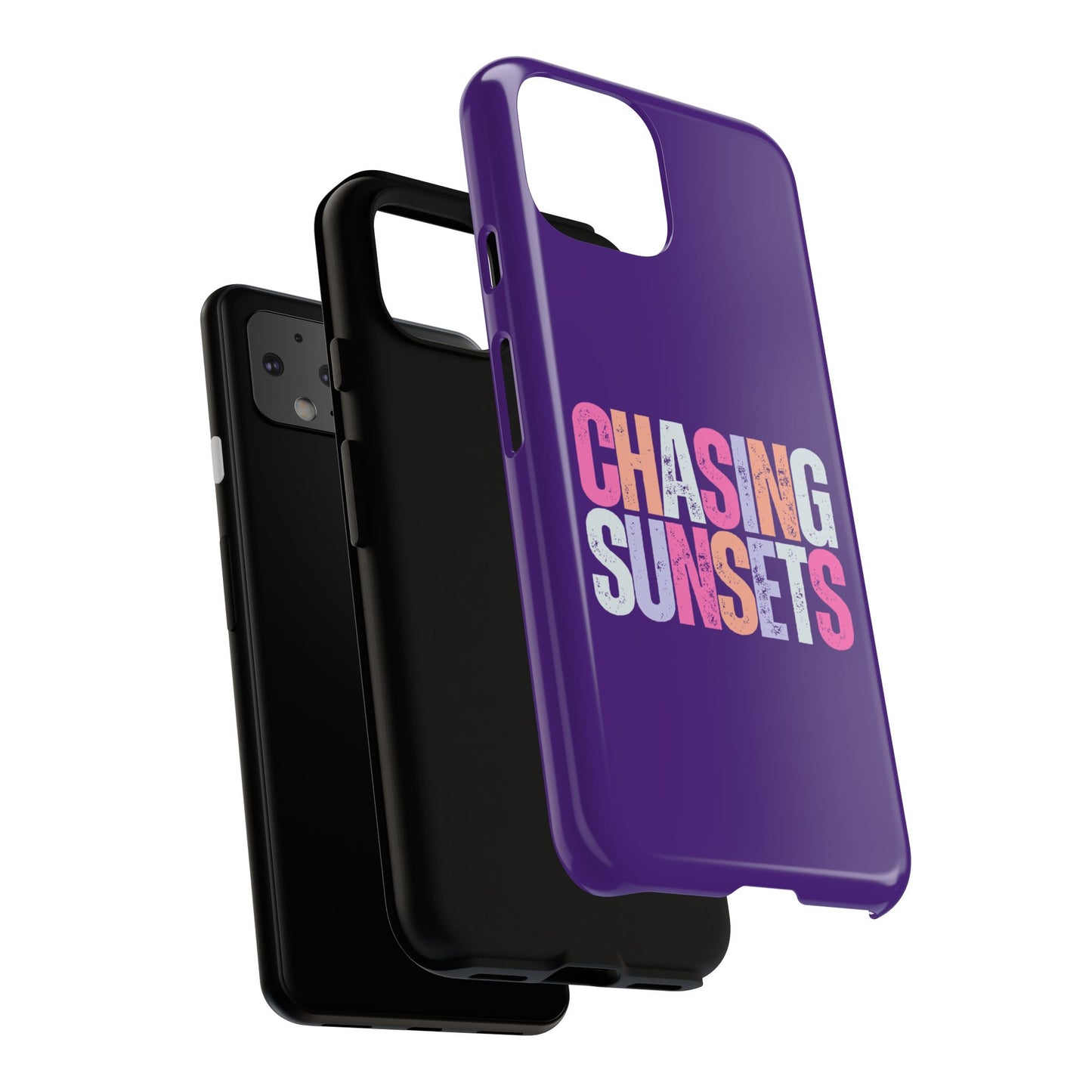 Chasing Sunsets Phone Case, Trendy Phone Cover, Sunset Lover Gift, Cool Accessories, Custom Phone Cases, Vibrant Purple Design