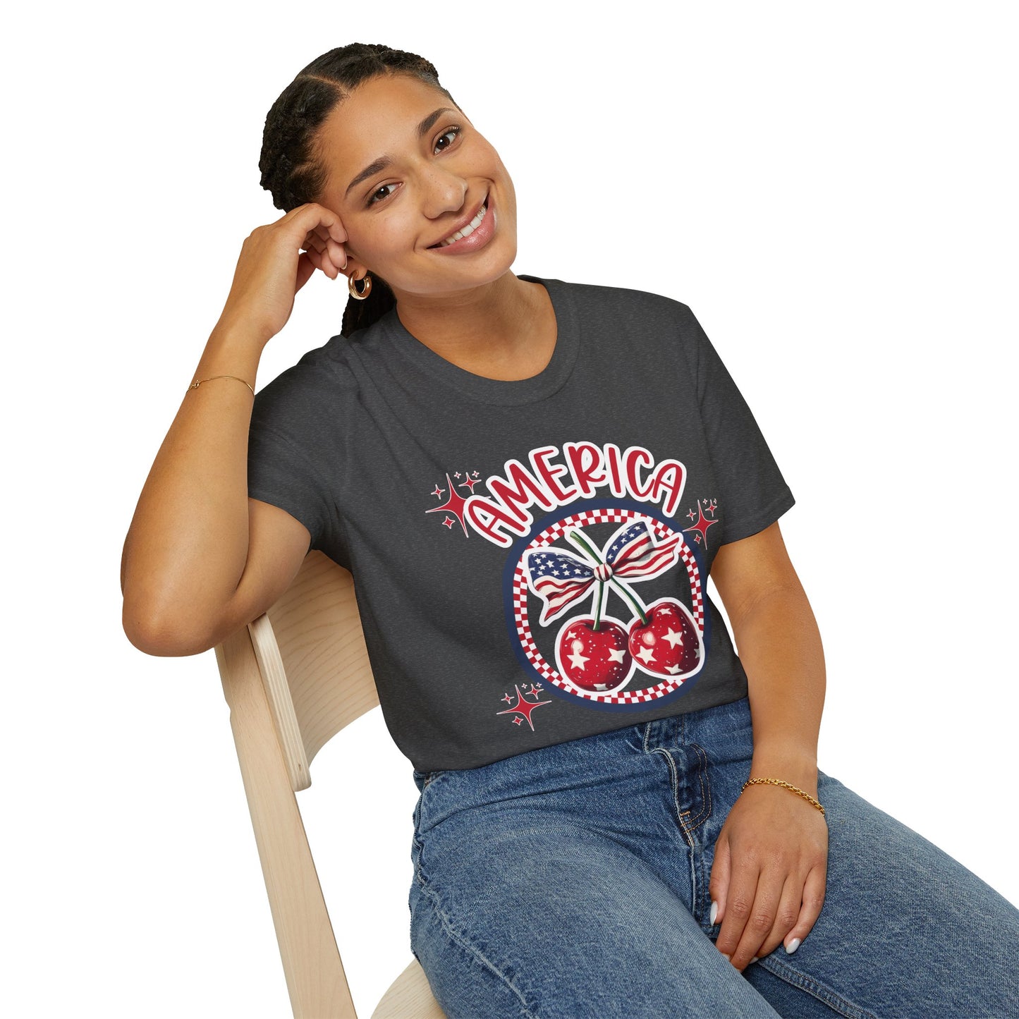 Patriotic Cherry T-Shirt, Unisex Tee for 4th of July, Independence Day Shirt, Summer BBQ Wear, USA Pride Apparel