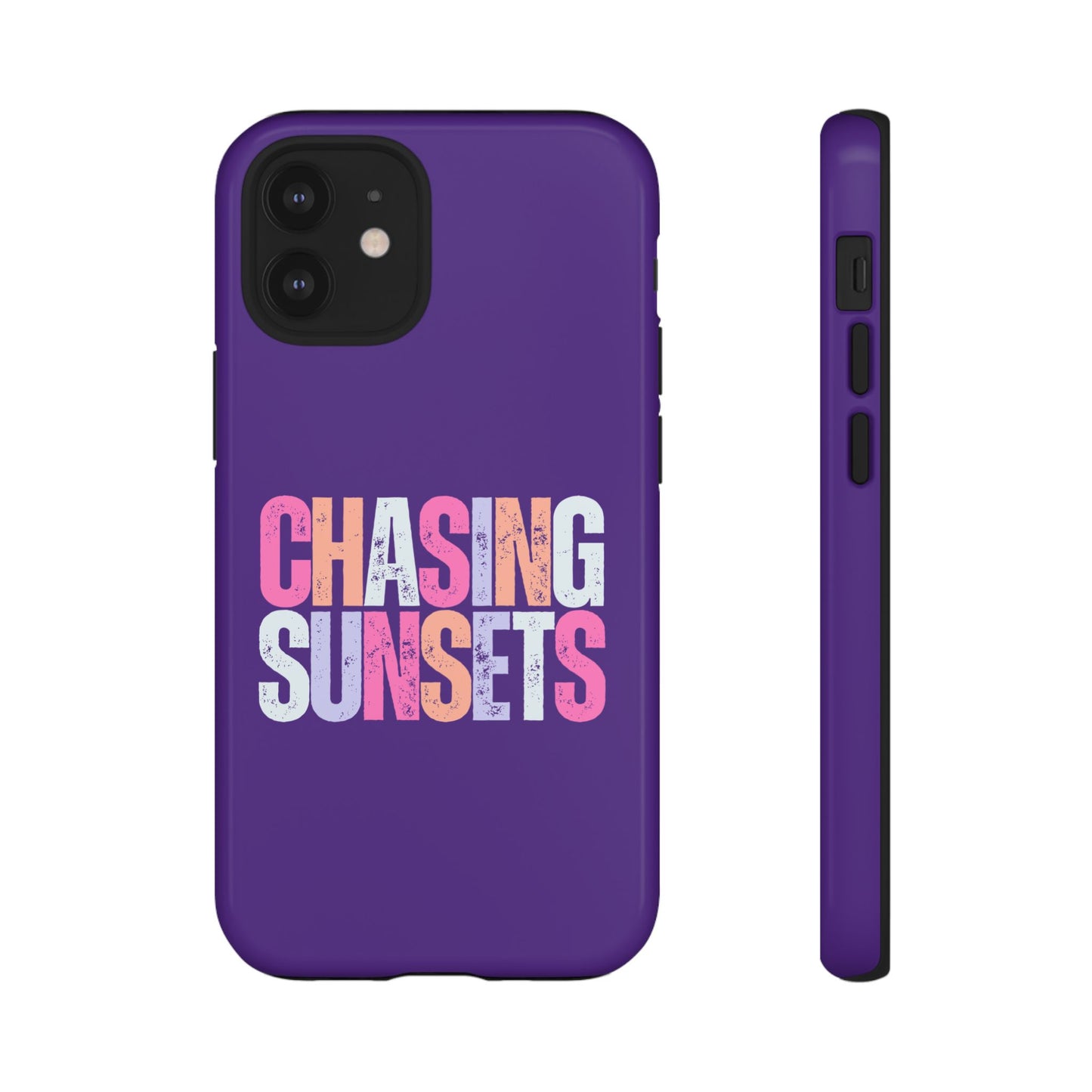 Chasing Sunsets Phone Case, Trendy Phone Cover, Sunset Lover Gift, Cool Accessories, Custom Phone Cases, Vibrant Purple Design