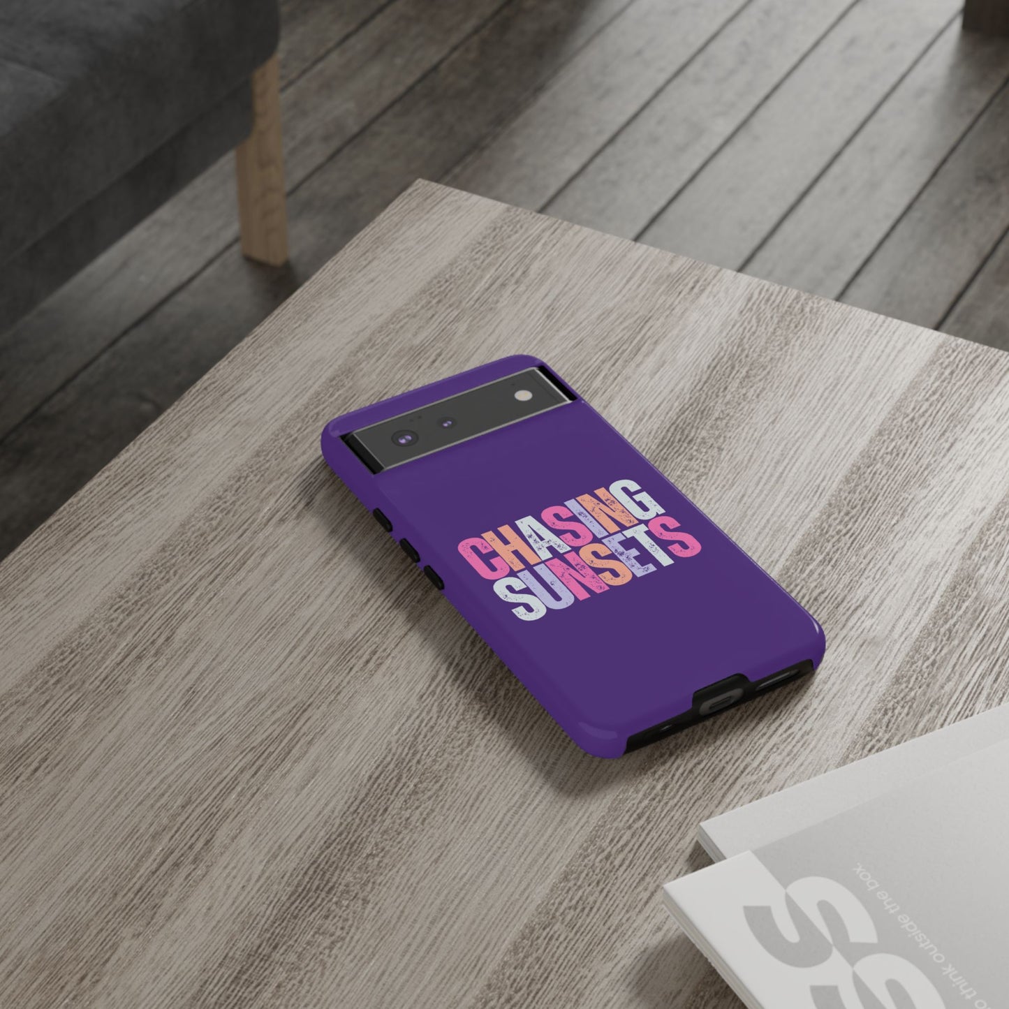 Chasing Sunsets Phone Case, Trendy Phone Cover, Sunset Lover Gift, Cool Accessories, Custom Phone Cases, Vibrant Purple Design