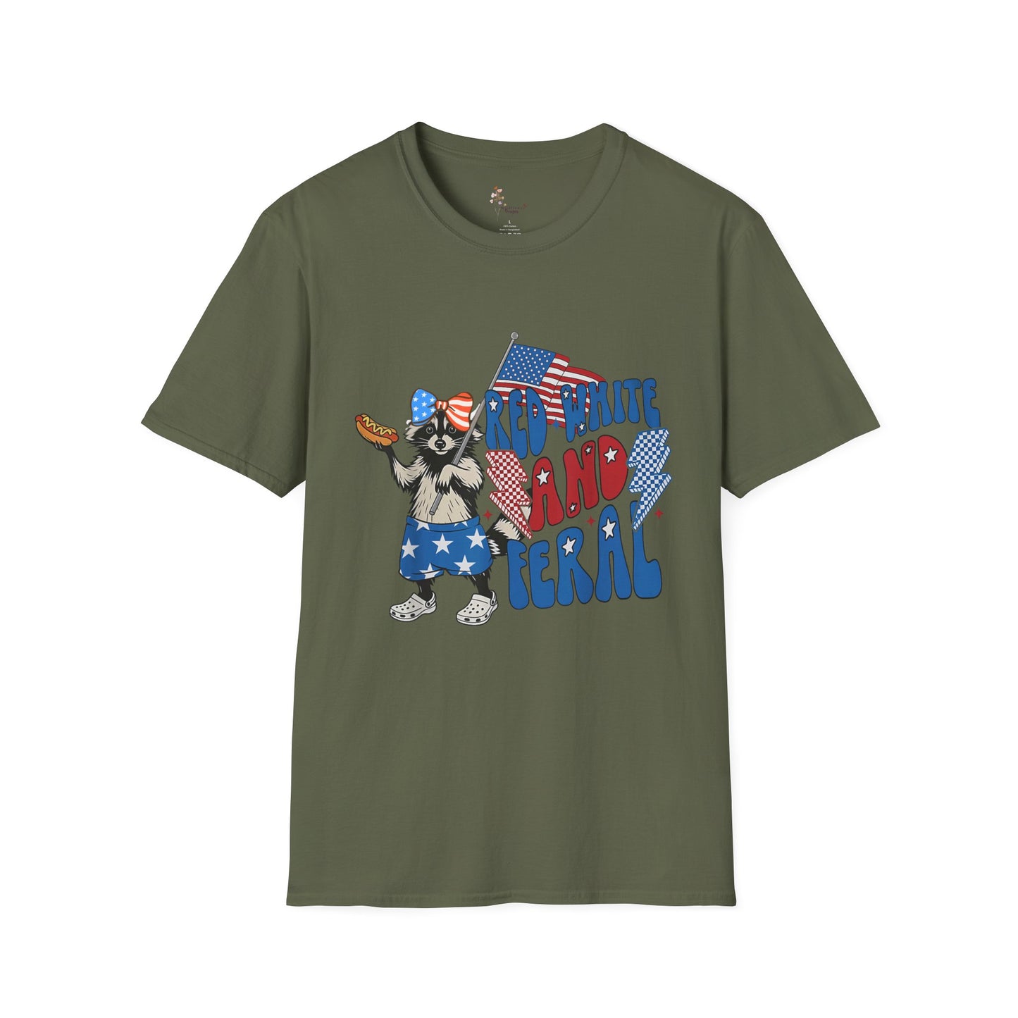 Patriotic Cartoon T-Shirt, Red White and Feral Tee, Funny Animal Shirt, Independence Day Gift, Casual Summer Top