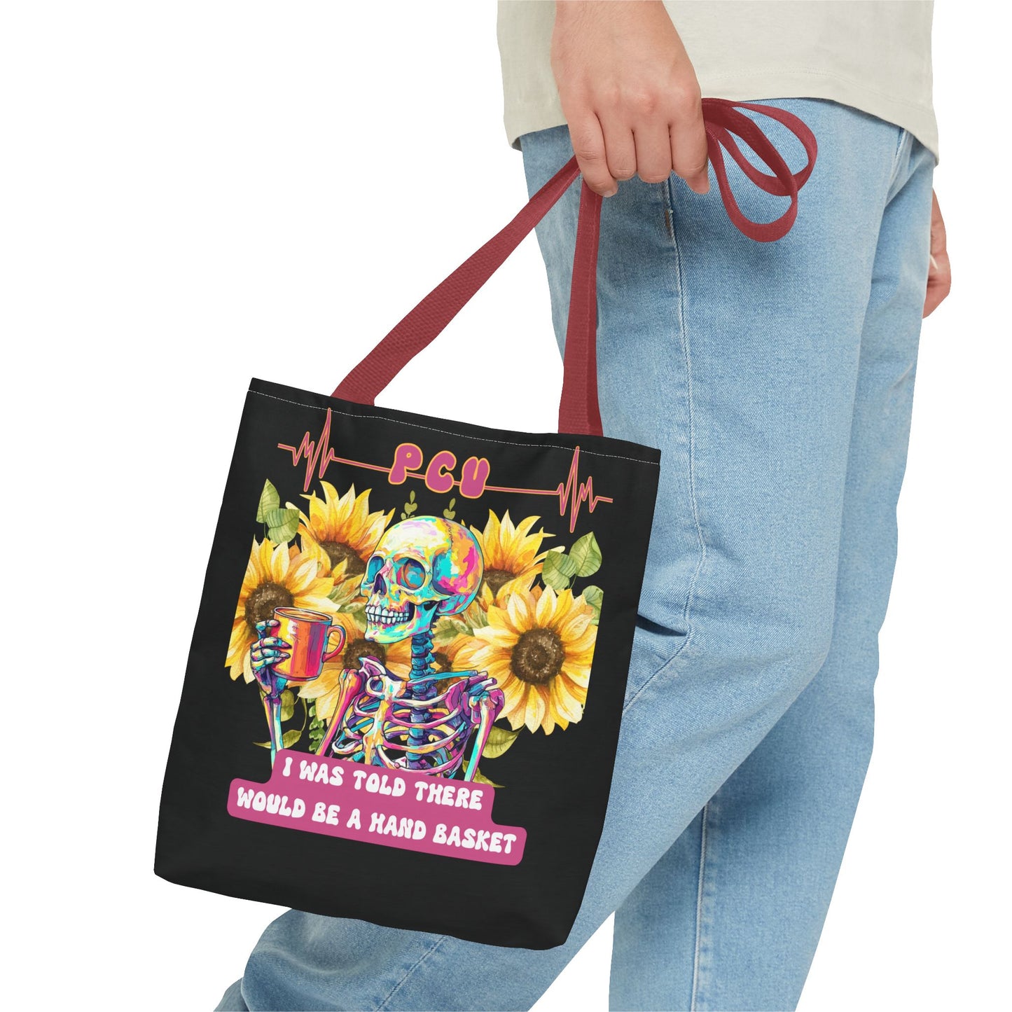 Vibrant Skull Tote Bag - ‘I Was Told There Would Be a Hand Basket’ Design, Day of the Dead, Halloween, Floral, Gift Bag, Eco-Friendly