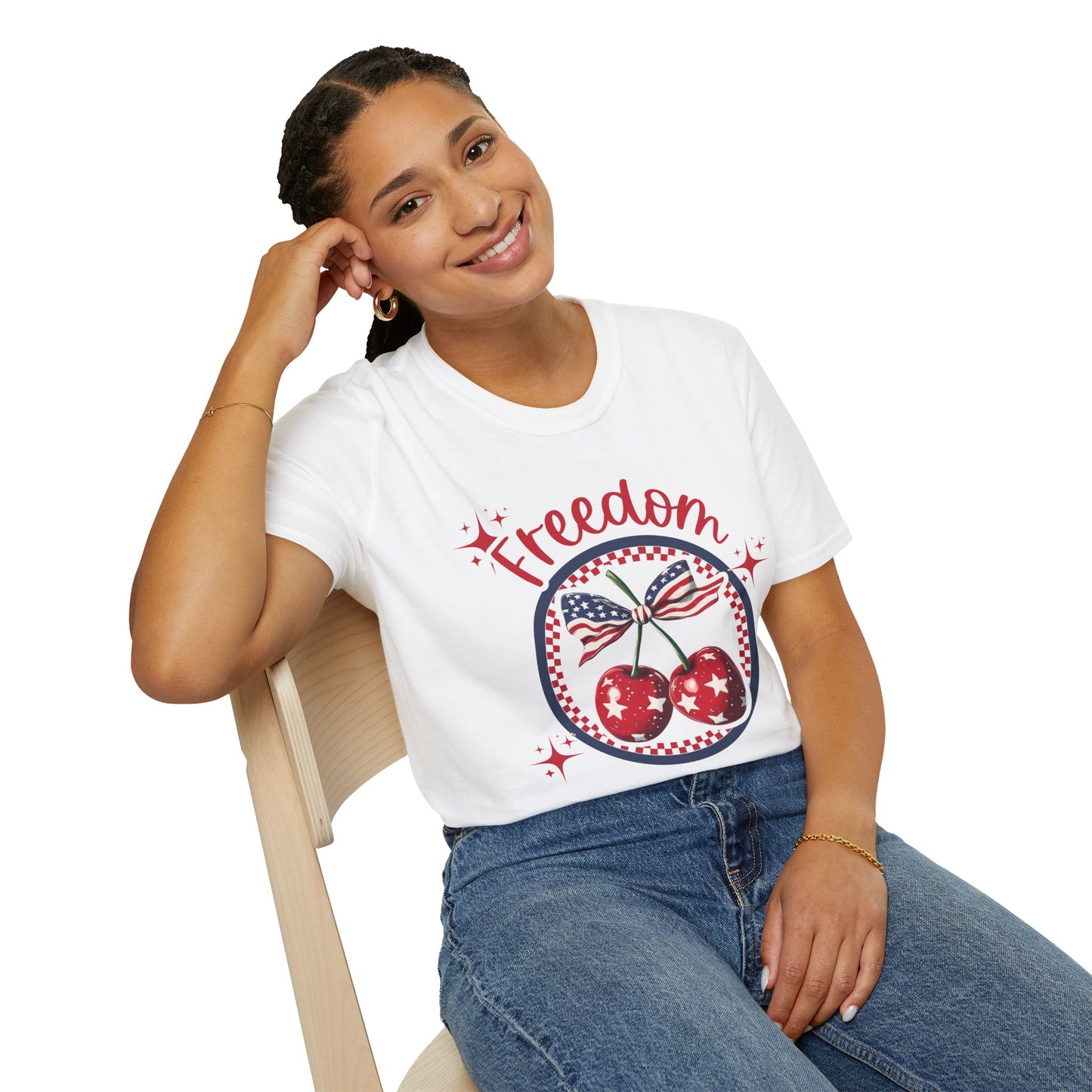 Patriotic Freedom Cherry T-Shirt, Unisex T-Shirt, Casual Wear, Independence Day Shirt, Summer Wardrobe Essential, Gift for Freedom Lovers