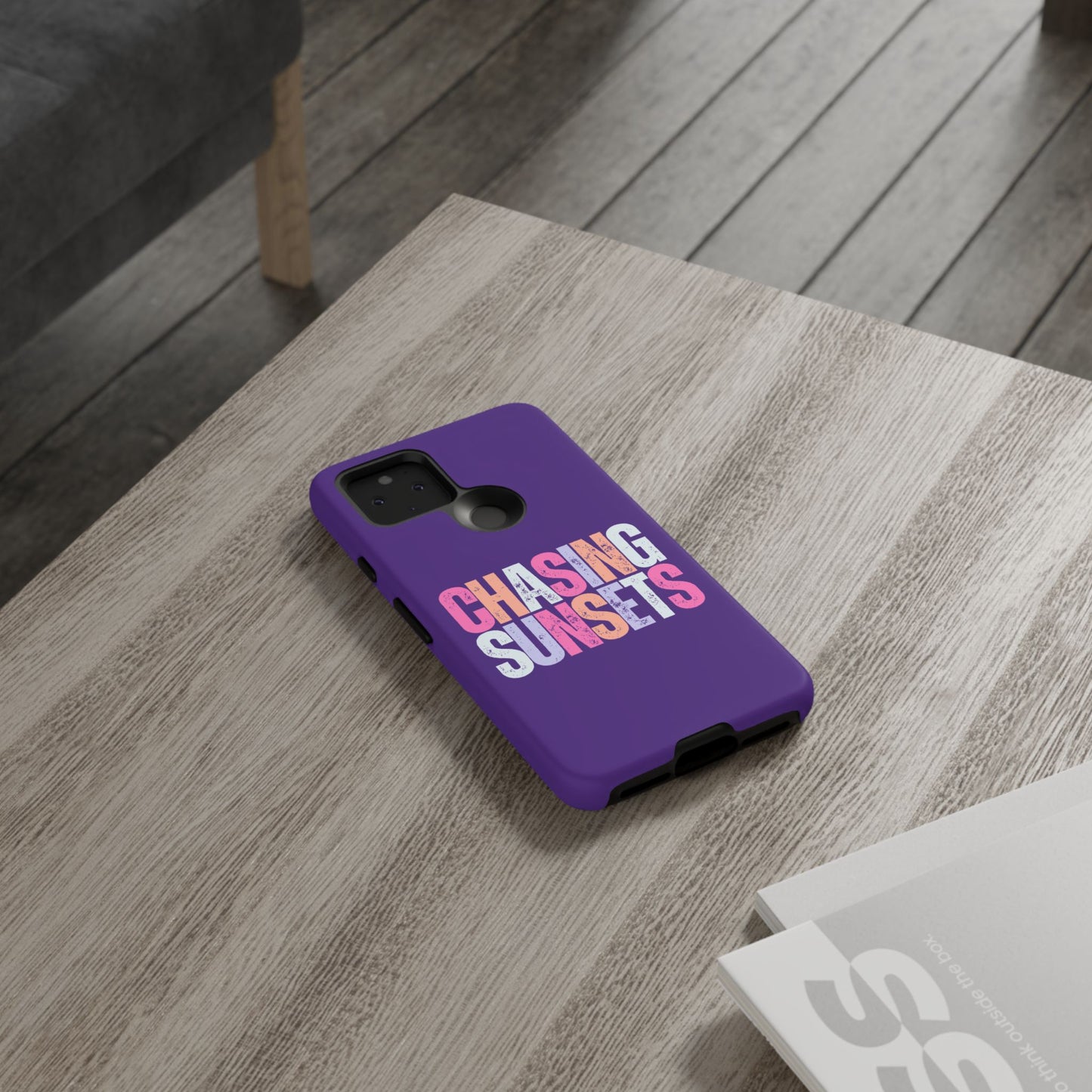 Chasing Sunsets Phone Case, Trendy Phone Cover, Sunset Lover Gift, Cool Accessories, Custom Phone Cases, Vibrant Purple Design