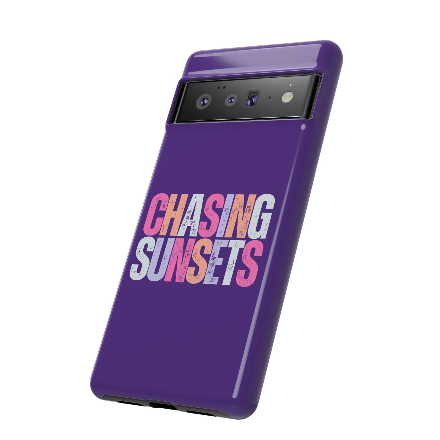 Chasing Sunsets Phone Case, Trendy Phone Cover, Sunset Lover Gift, Cool Accessories, Custom Phone Cases, Vibrant Purple Design