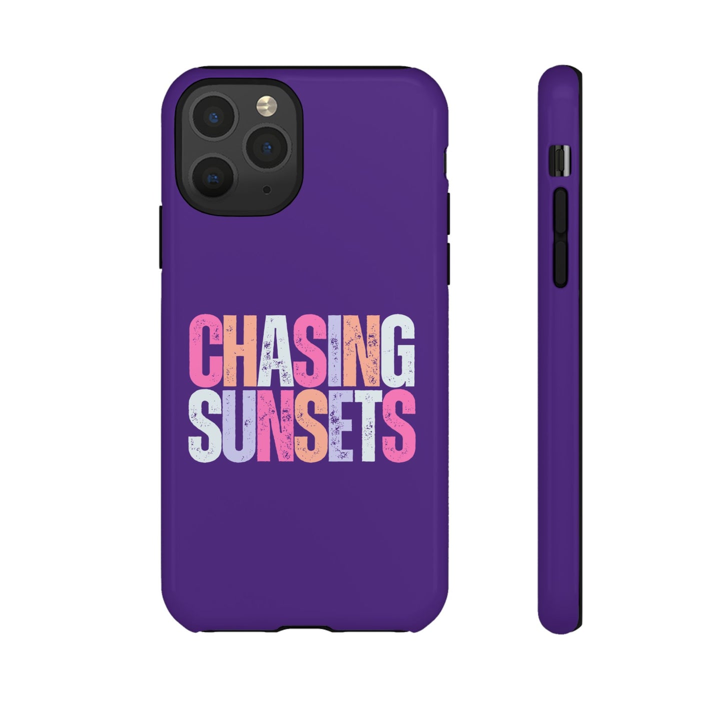 Chasing Sunsets Phone Case, Trendy Phone Cover, Sunset Lover Gift, Cool Accessories, Custom Phone Cases, Vibrant Purple Design