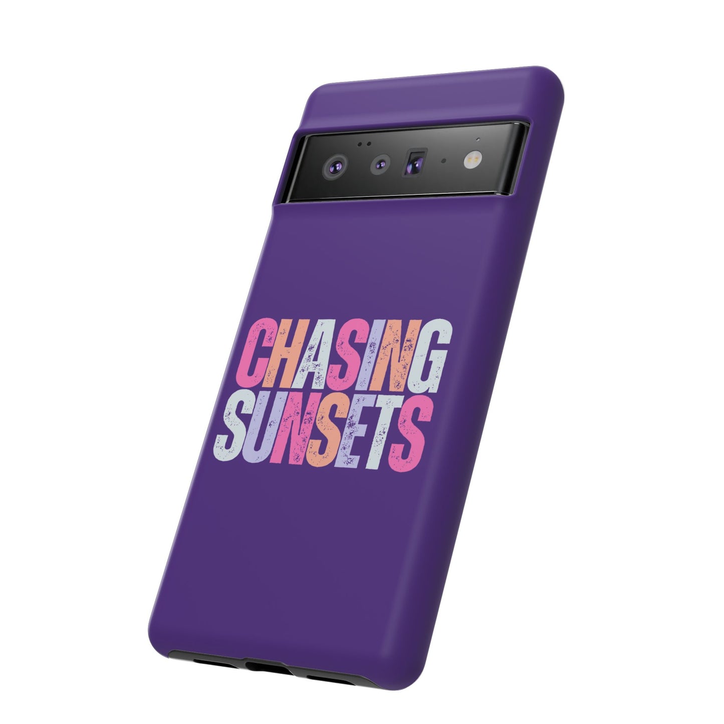 Chasing Sunsets Phone Case, Trendy Phone Cover, Sunset Lover Gift, Cool Accessories, Custom Phone Cases, Vibrant Purple Design