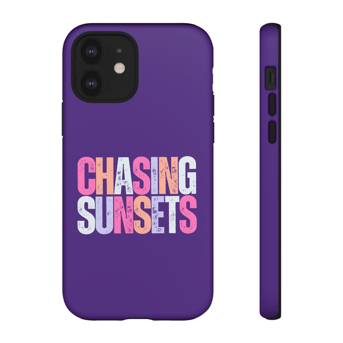 Chasing Sunsets Phone Case, Trendy Phone Cover, Sunset Lover Gift, Cool Accessories, Custom Phone Cases, Vibrant Purple Design