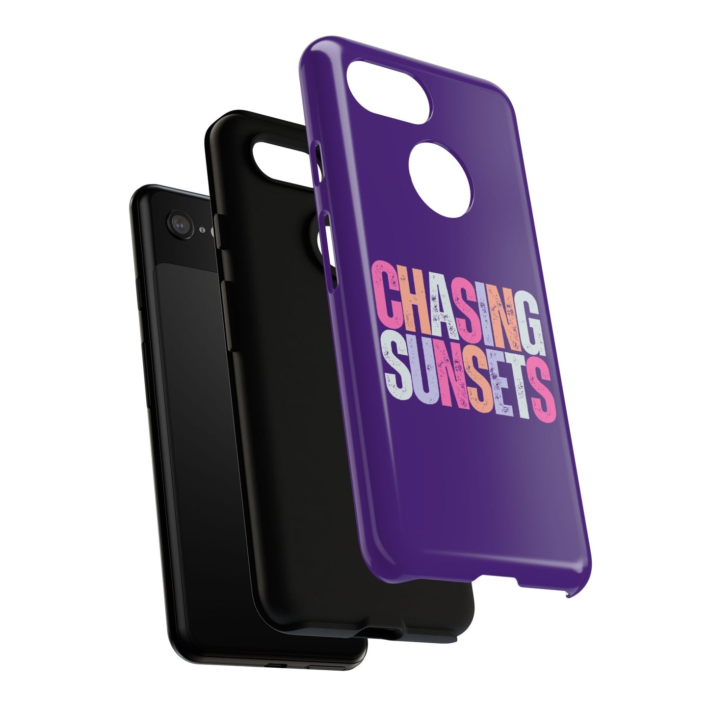 Chasing Sunsets Phone Case, Trendy Phone Cover, Sunset Lover Gift, Cool Accessories, Custom Phone Cases, Vibrant Purple Design