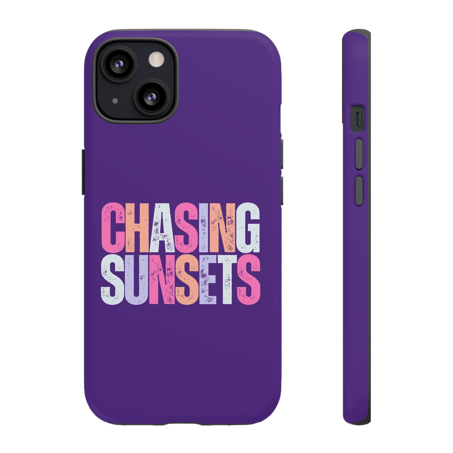 Chasing Sunsets Phone Case, Trendy Phone Cover, Sunset Lover Gift, Cool Accessories, Custom Phone Cases, Vibrant Purple Design