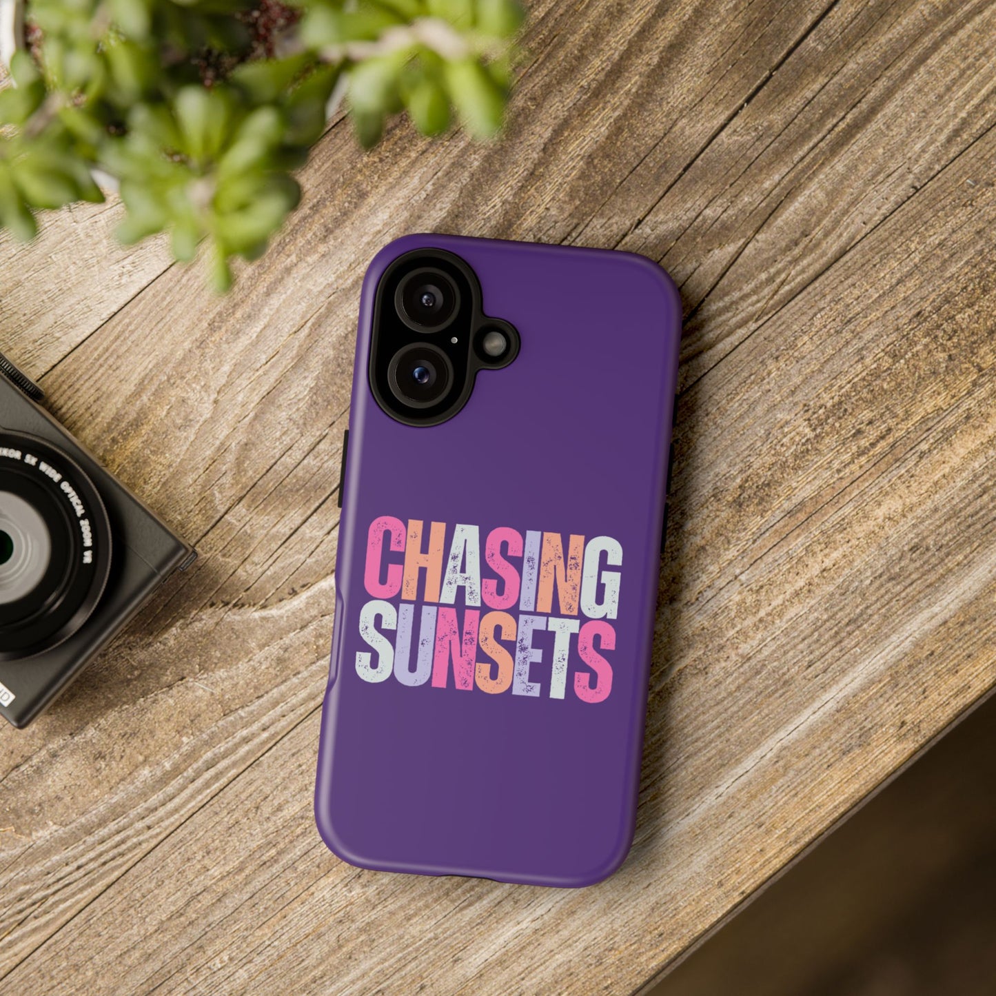 Chasing Sunsets Phone Case, Trendy Phone Cover, Sunset Lover Gift, Cool Accessories, Custom Phone Cases, Vibrant Purple Design