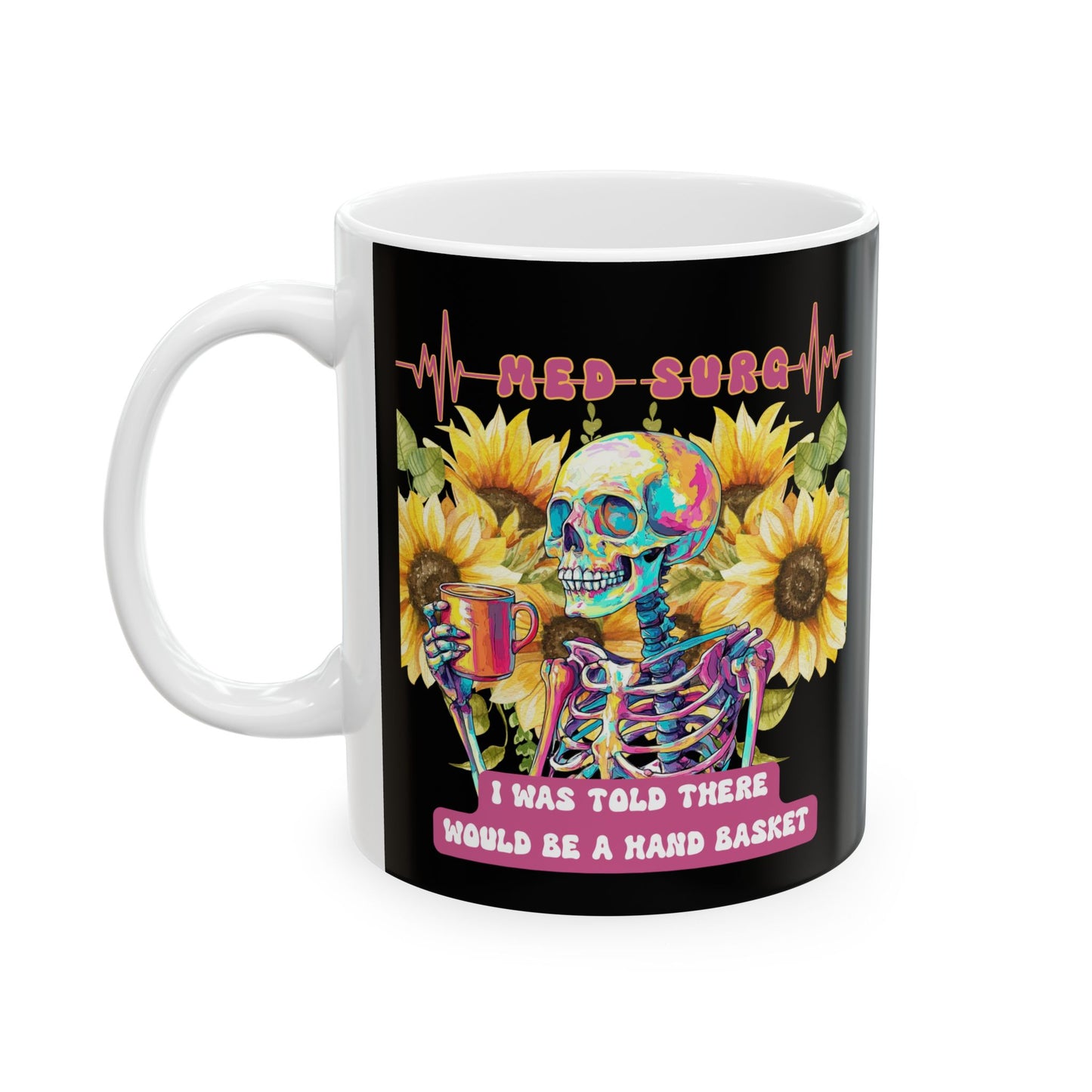 Colorful Skull and Flower Ceramic Mug, 11oz or 15oz - Perfect for Halloween, Day of the Dead, Flower Lovers, Unique Gift