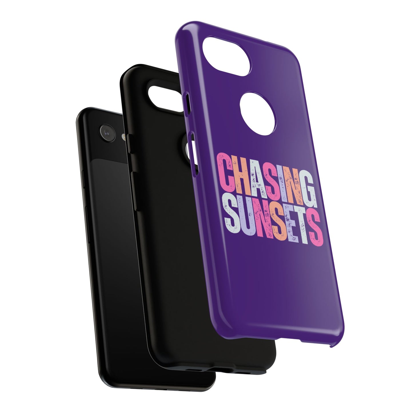 Chasing Sunsets Phone Case, Trendy Phone Cover, Sunset Lover Gift, Cool Accessories, Custom Phone Cases, Vibrant Purple Design