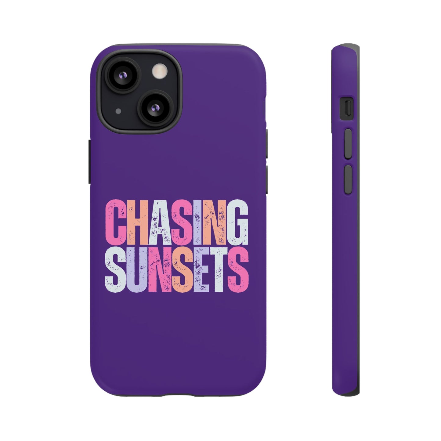 Chasing Sunsets Phone Case, Trendy Phone Cover, Sunset Lover Gift, Cool Accessories, Custom Phone Cases, Vibrant Purple Design