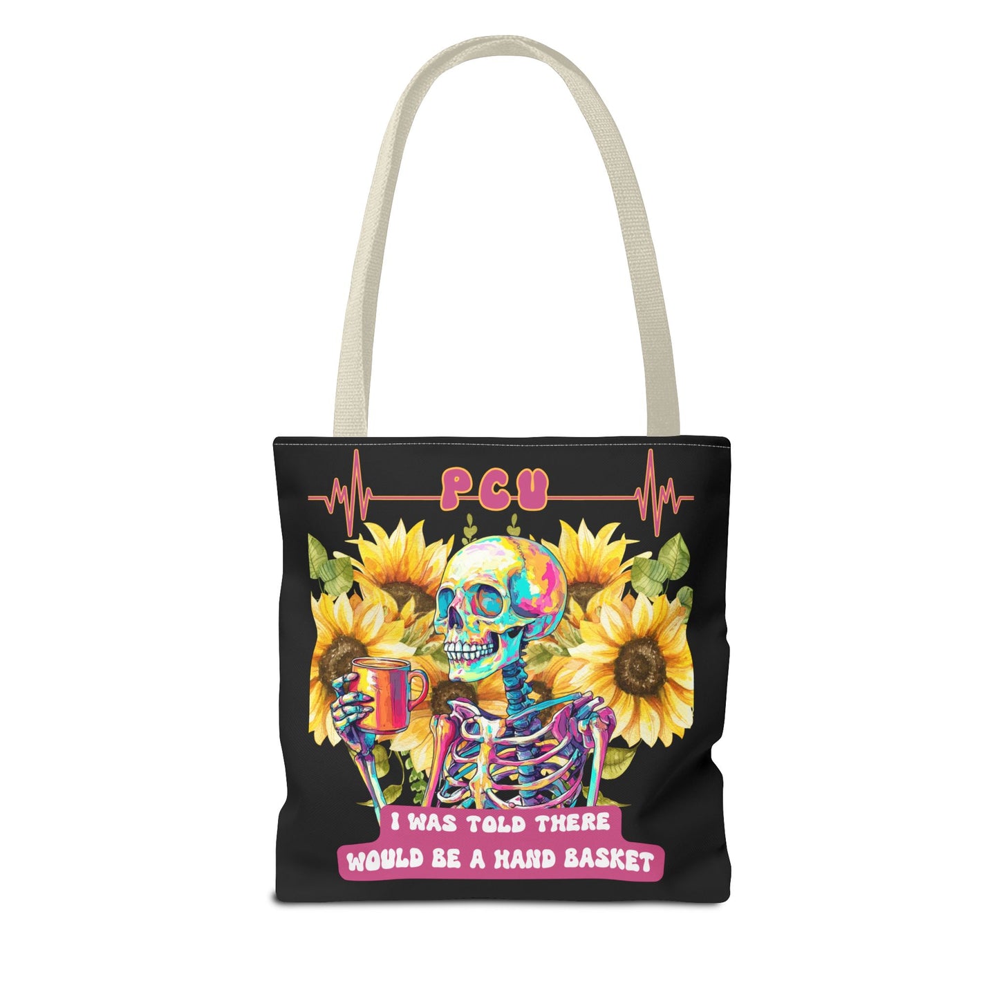 Vibrant Skull Tote Bag - ‘I Was Told There Would Be a Hand Basket’ Design, Day of the Dead, Halloween, Floral, Gift Bag, Eco-Friendly