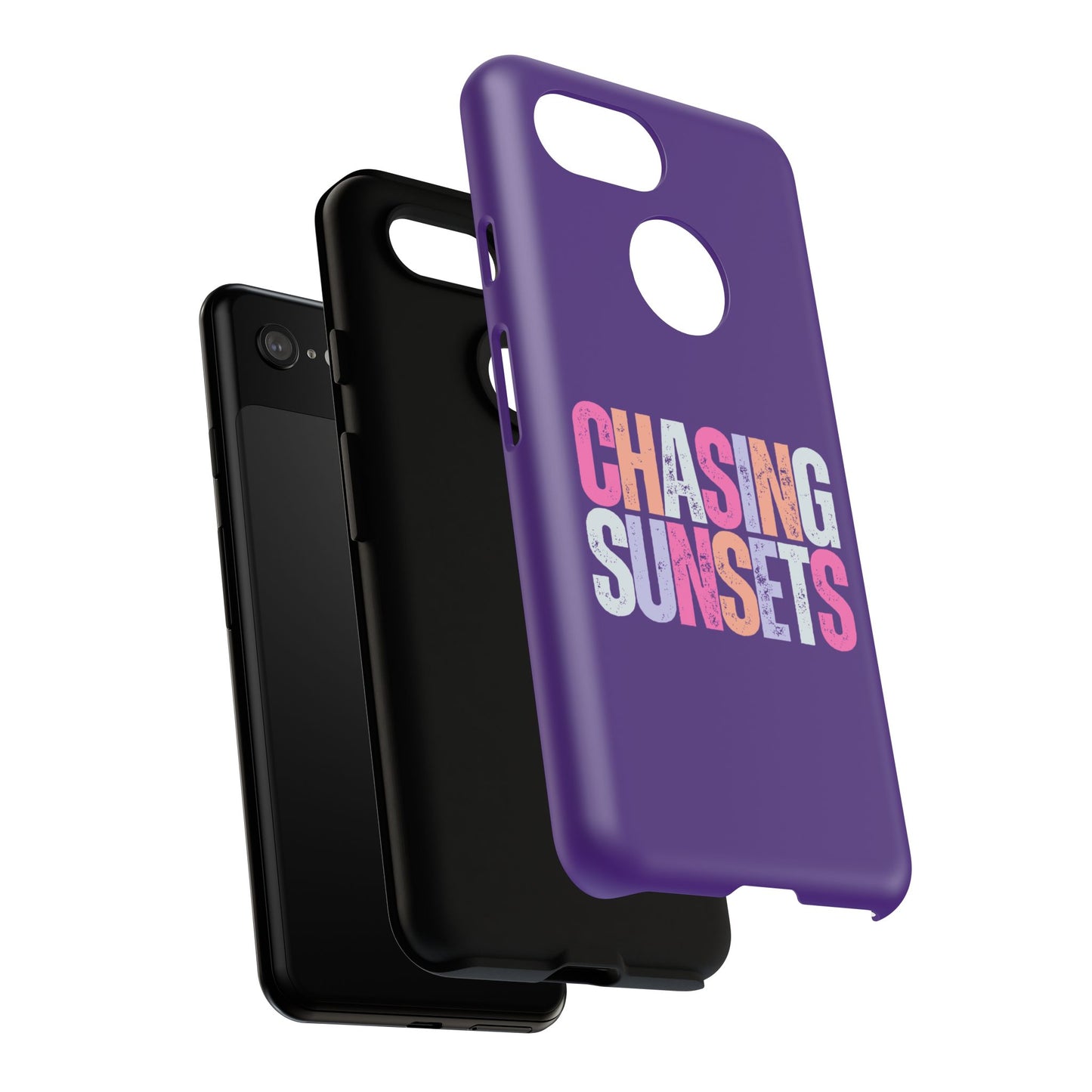Chasing Sunsets Phone Case, Trendy Phone Cover, Sunset Lover Gift, Cool Accessories, Custom Phone Cases, Vibrant Purple Design