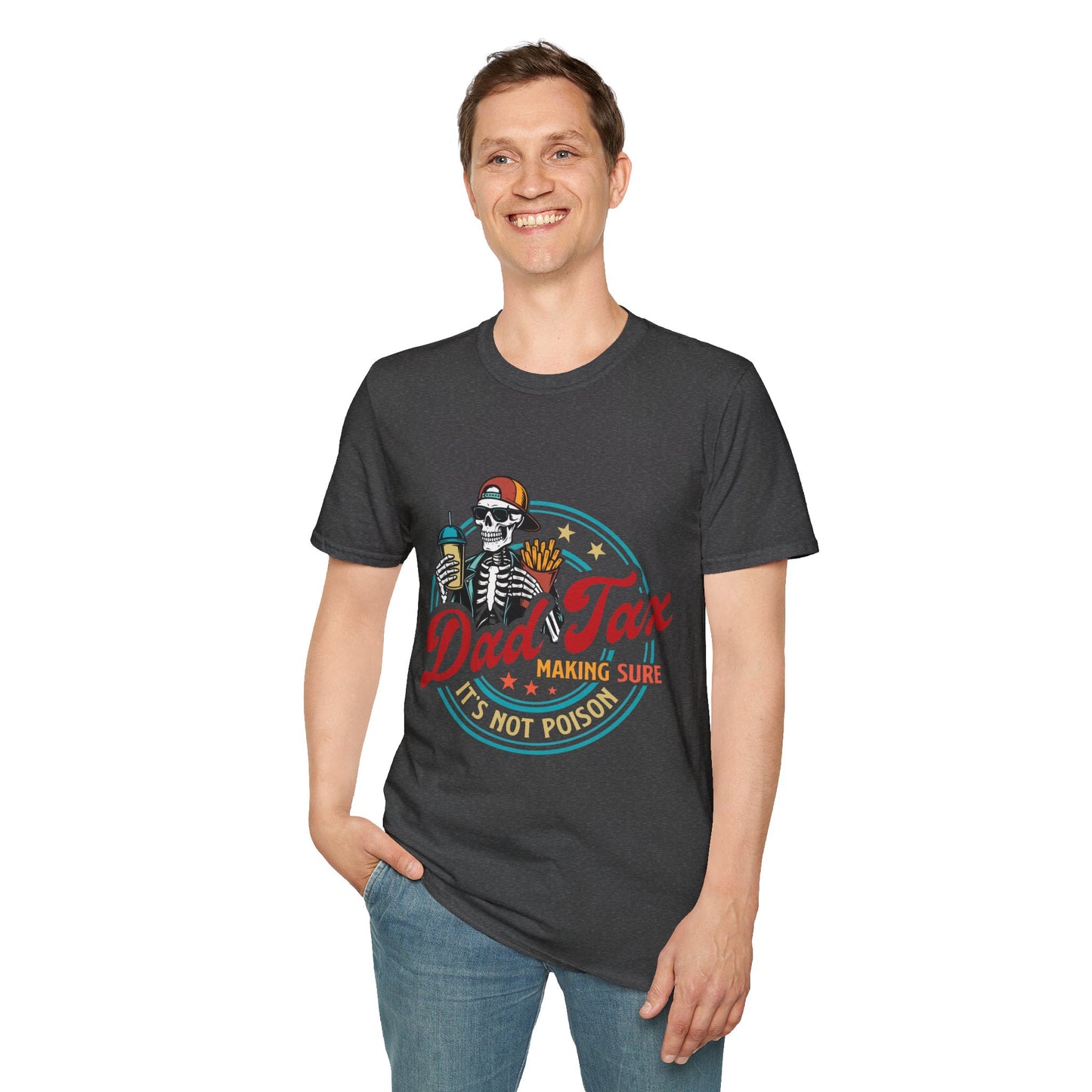 Casual Graphic T-Shirt, Dad Tax Skeleton Tee for Dads, Funny Parenting Shirt, Gift for Father's Day, Halloween Shirt
