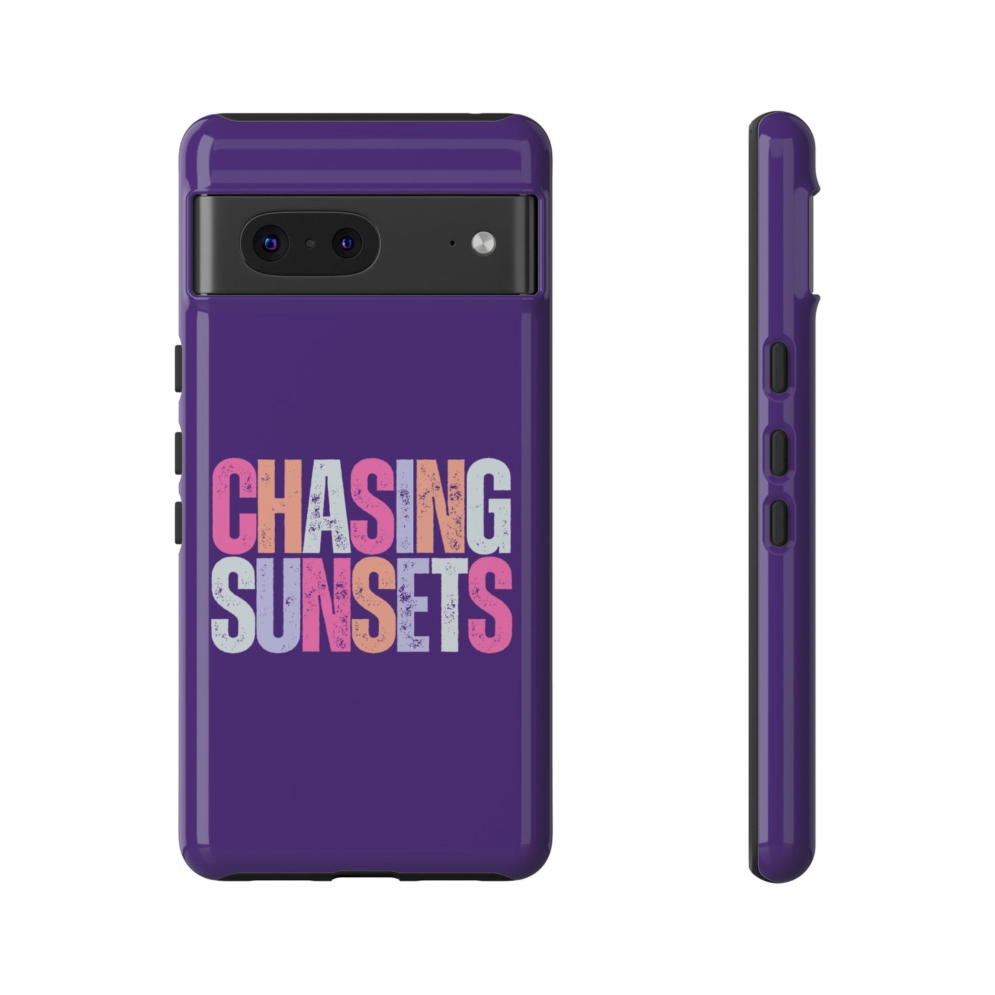 Chasing Sunsets Phone Case, Trendy Phone Cover, Sunset Lover Gift, Cool Accessories, Custom Phone Cases, Vibrant Purple Design