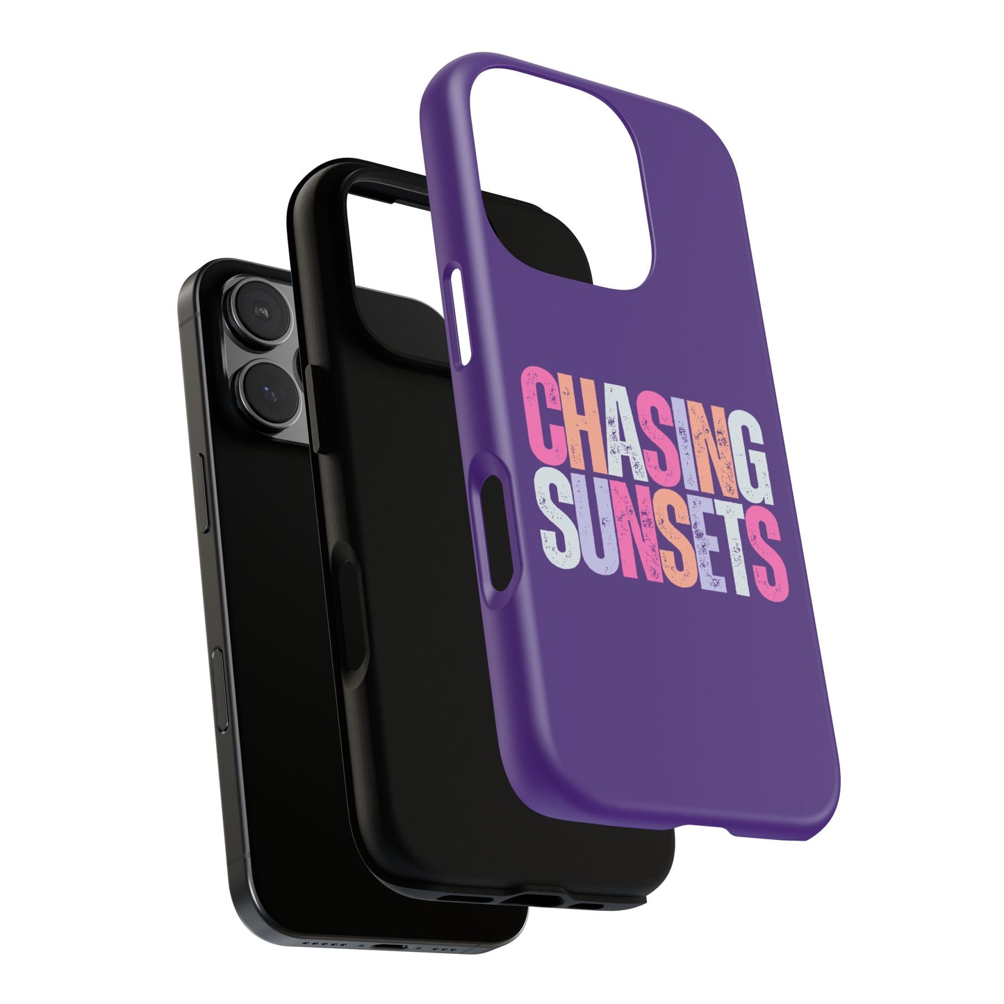 Chasing Sunsets Phone Case, Trendy Phone Cover, Sunset Lover Gift, Cool Accessories, Custom Phone Cases, Vibrant Purple Design