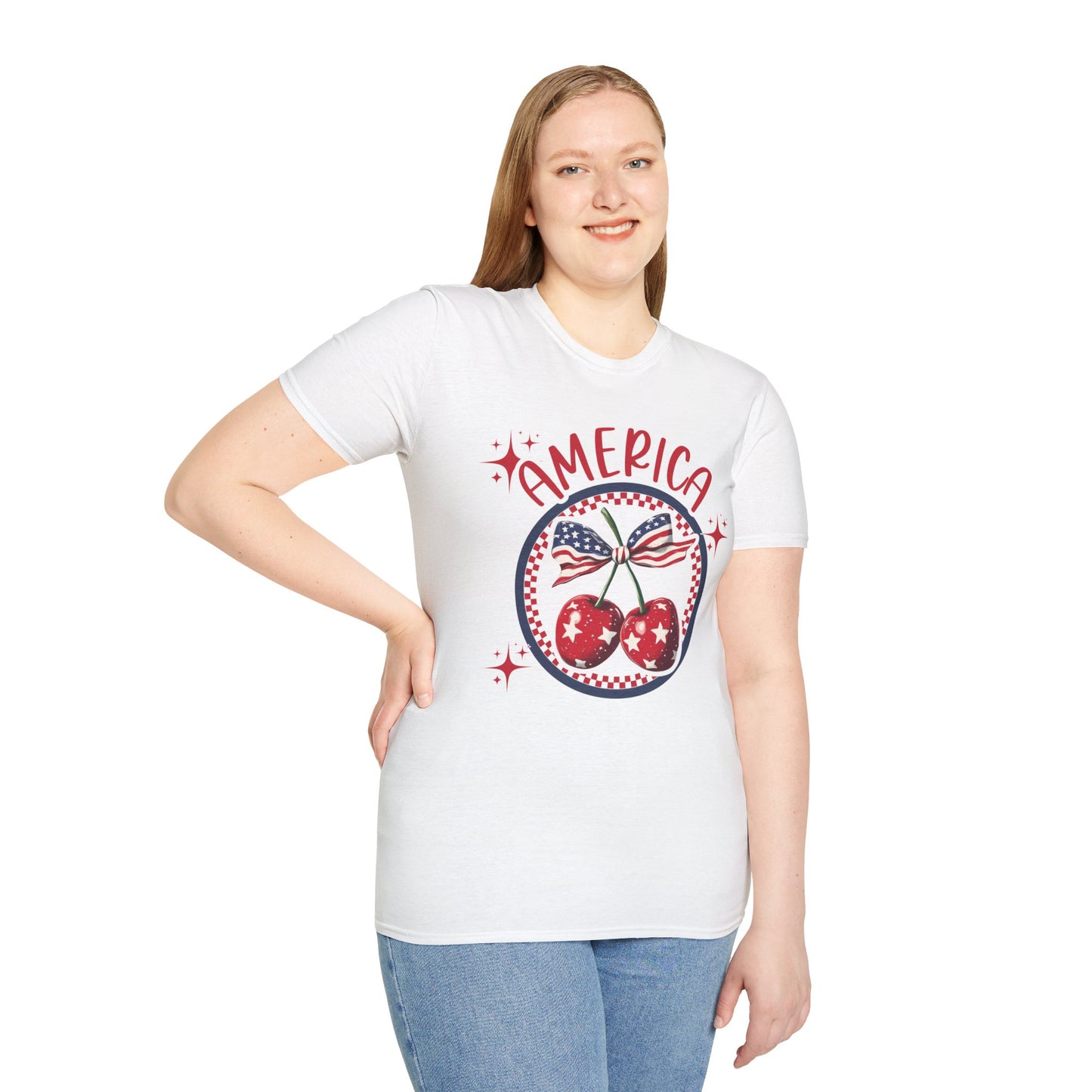 Patriotic Cherry T-Shirt, Unisex Tee for 4th of July, Independence Day Shirt, Summer BBQ Wear, USA Pride Apparel