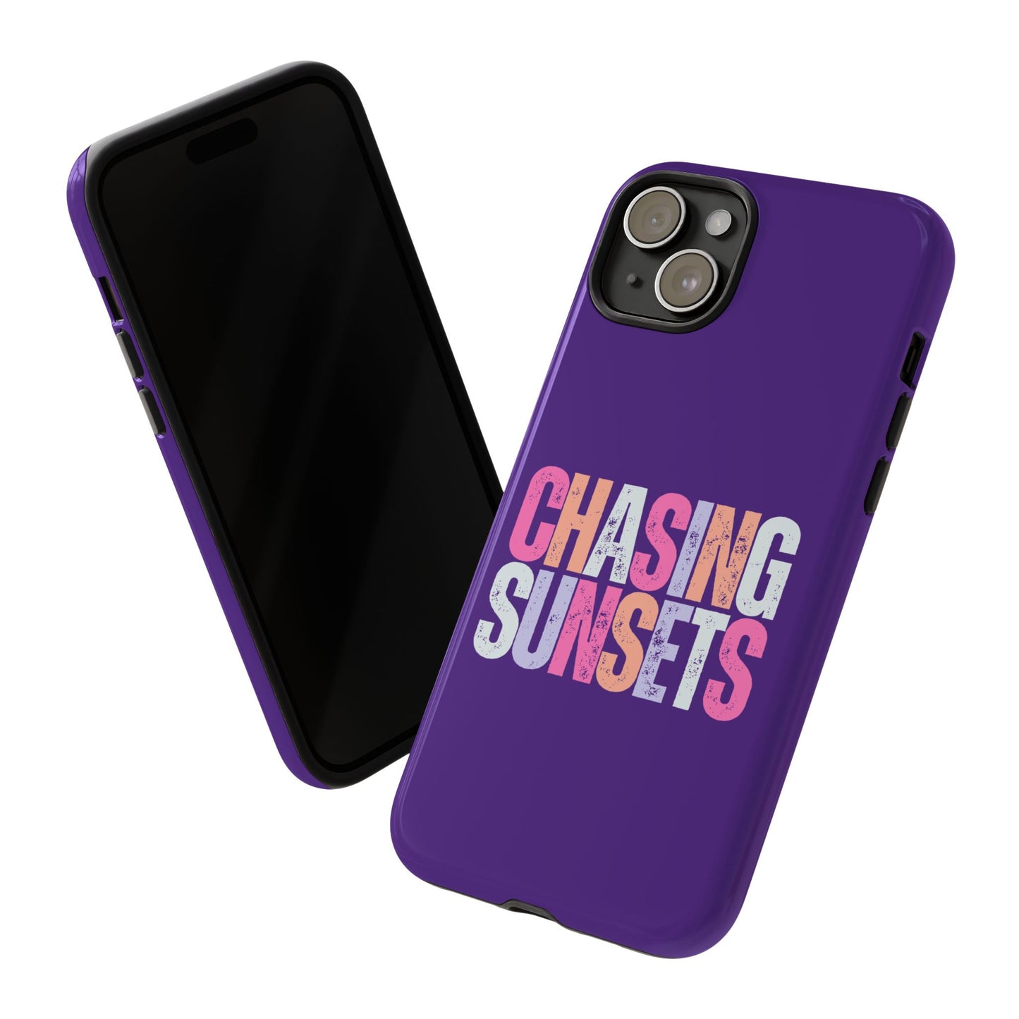 Chasing Sunsets Phone Case, Trendy Phone Cover, Sunset Lover Gift, Cool Accessories, Custom Phone Cases, Vibrant Purple Design