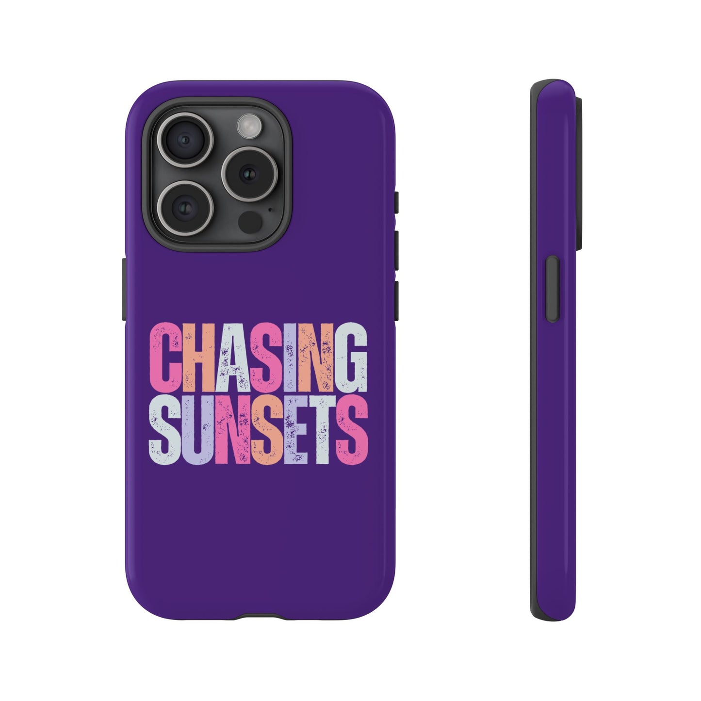 Chasing Sunsets Phone Case, Trendy Phone Cover, Sunset Lover Gift, Cool Accessories, Custom Phone Cases, Vibrant Purple Design